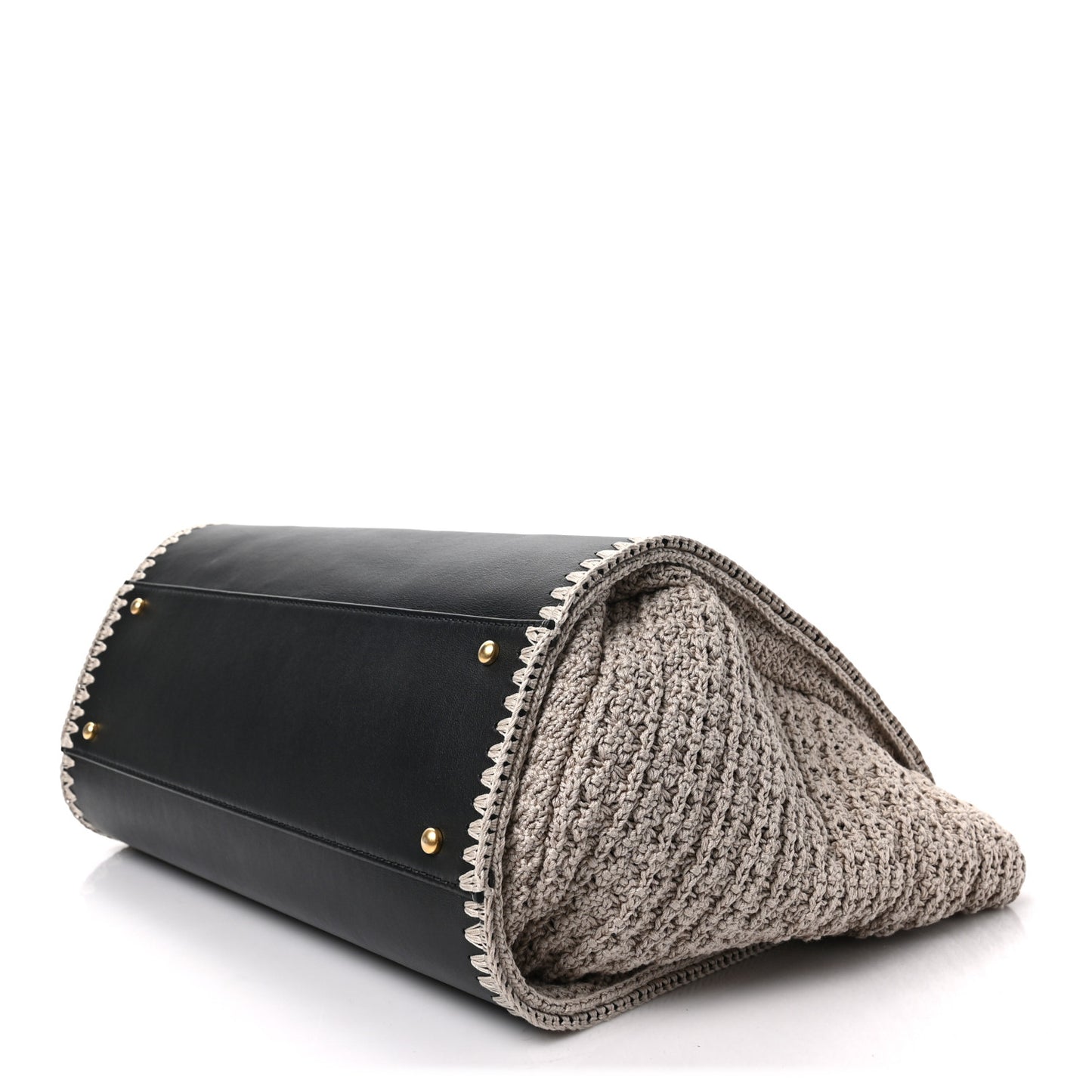Calfskin Knit Medium Deauville Tote Black Beige