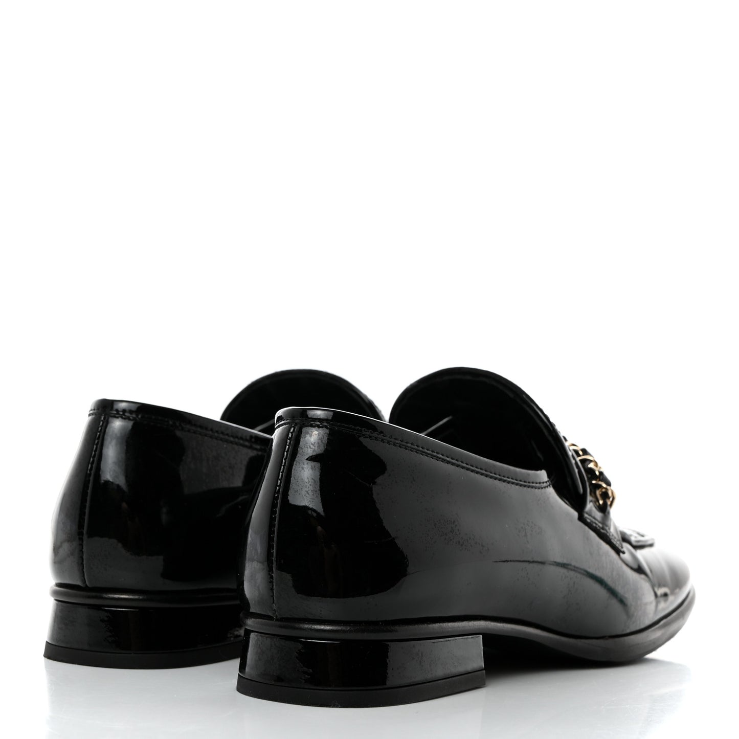 Patent Calfskin CC Chain Mocassin Loafers 36 Black