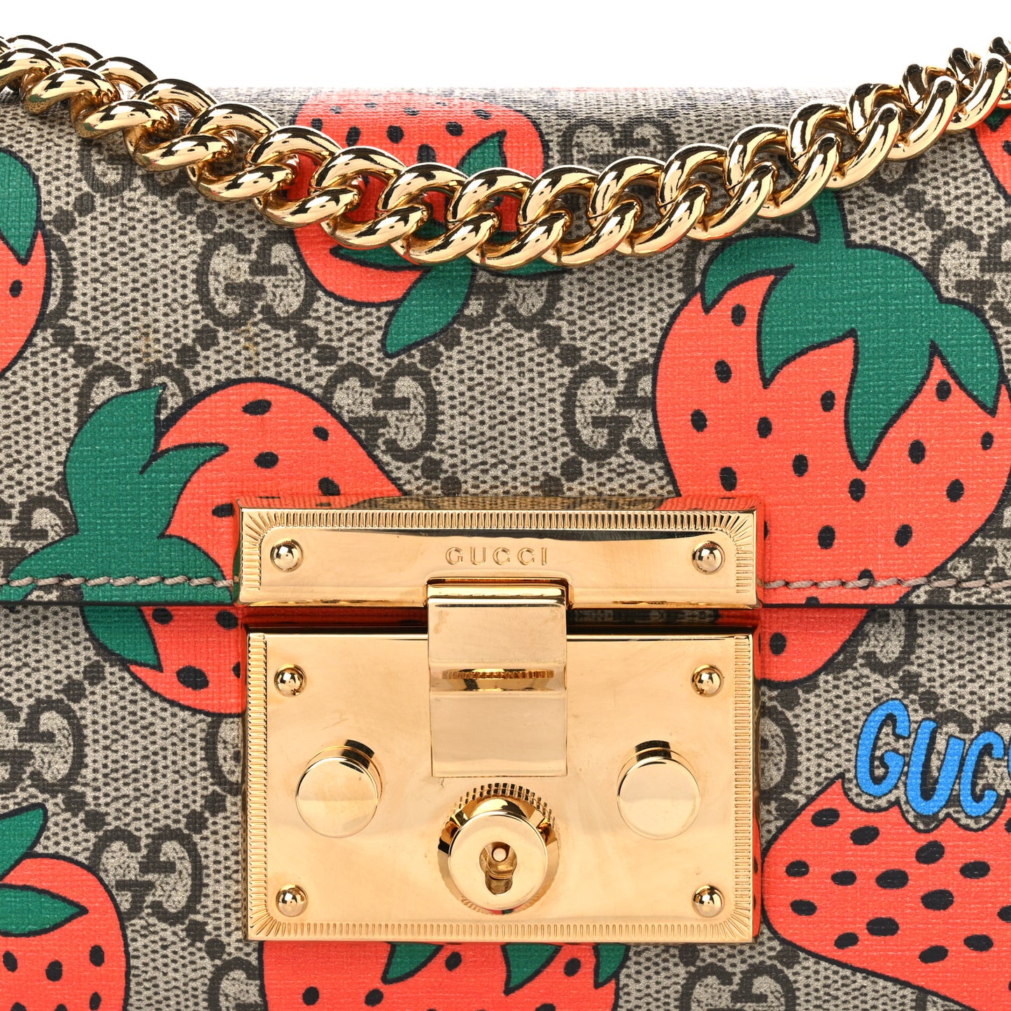 GG Supreme Monogram Strawberry Small Padlock Shoulder Bag