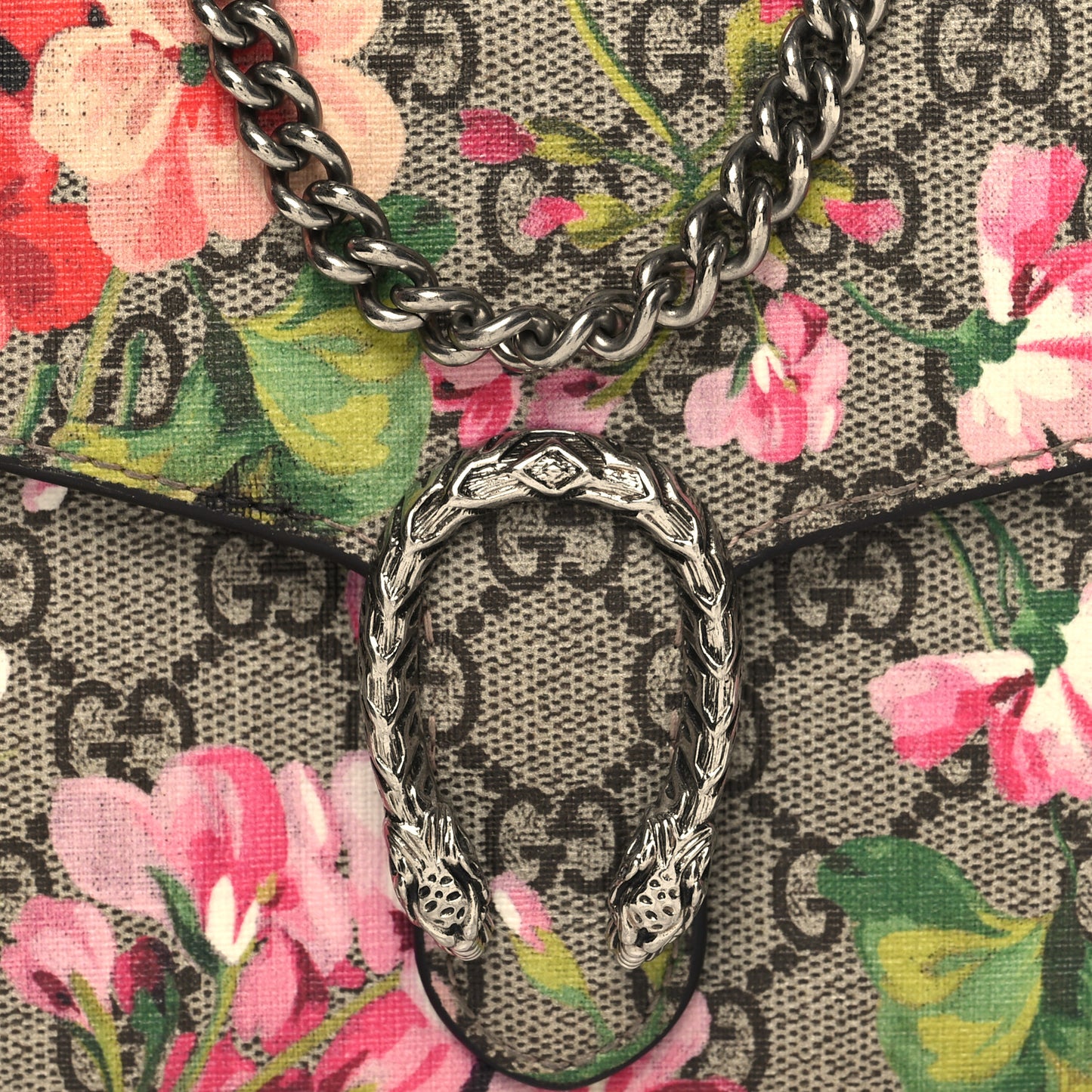 GG Supreme Monogram Blooms Mini Dionysus Chain Wallet Beige Multicolor Dry Rose