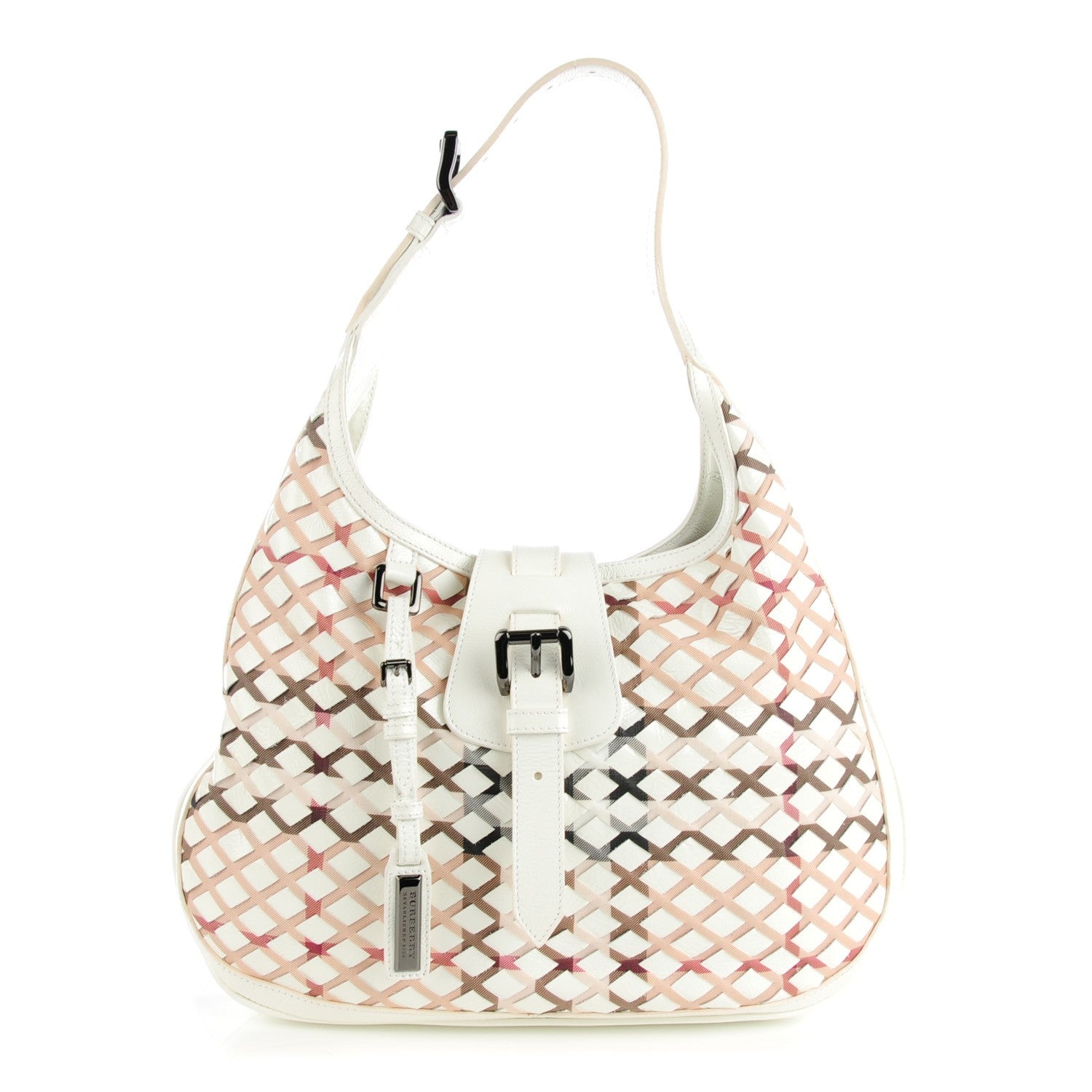 Burberry Canvas Woven Nova Check Brook Hobo White 129817
