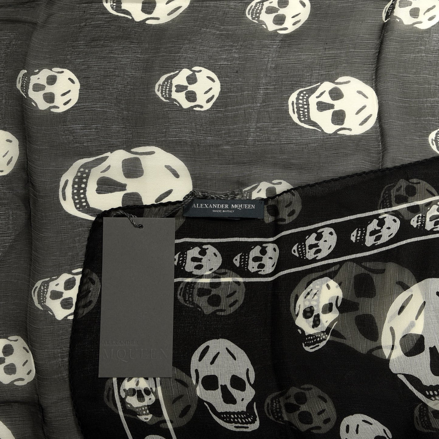 Silk Chiffon Skull Scarf Black Ivory