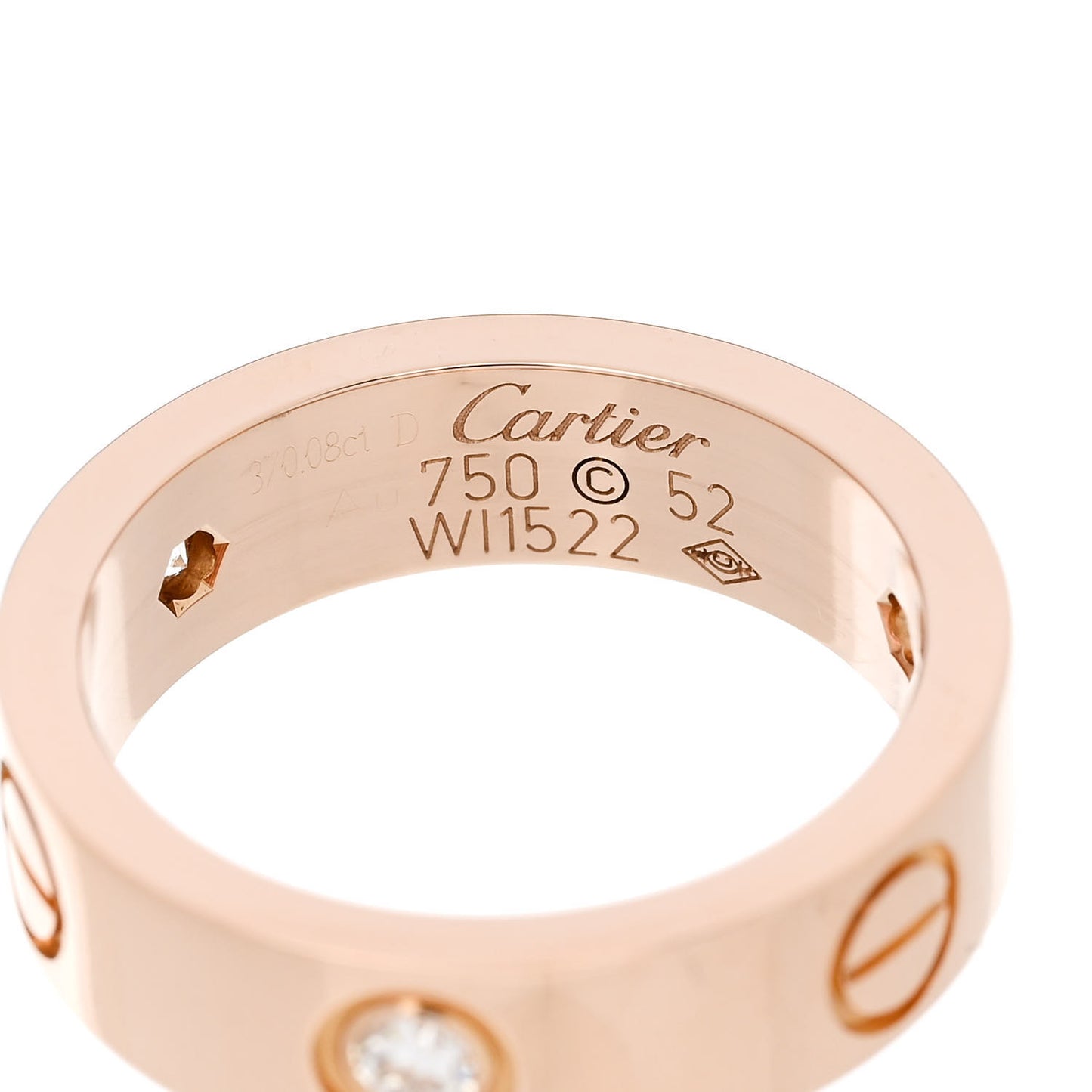 18K Pink Gold 3 Diamond 5.5mm LOVE Ring 52 6