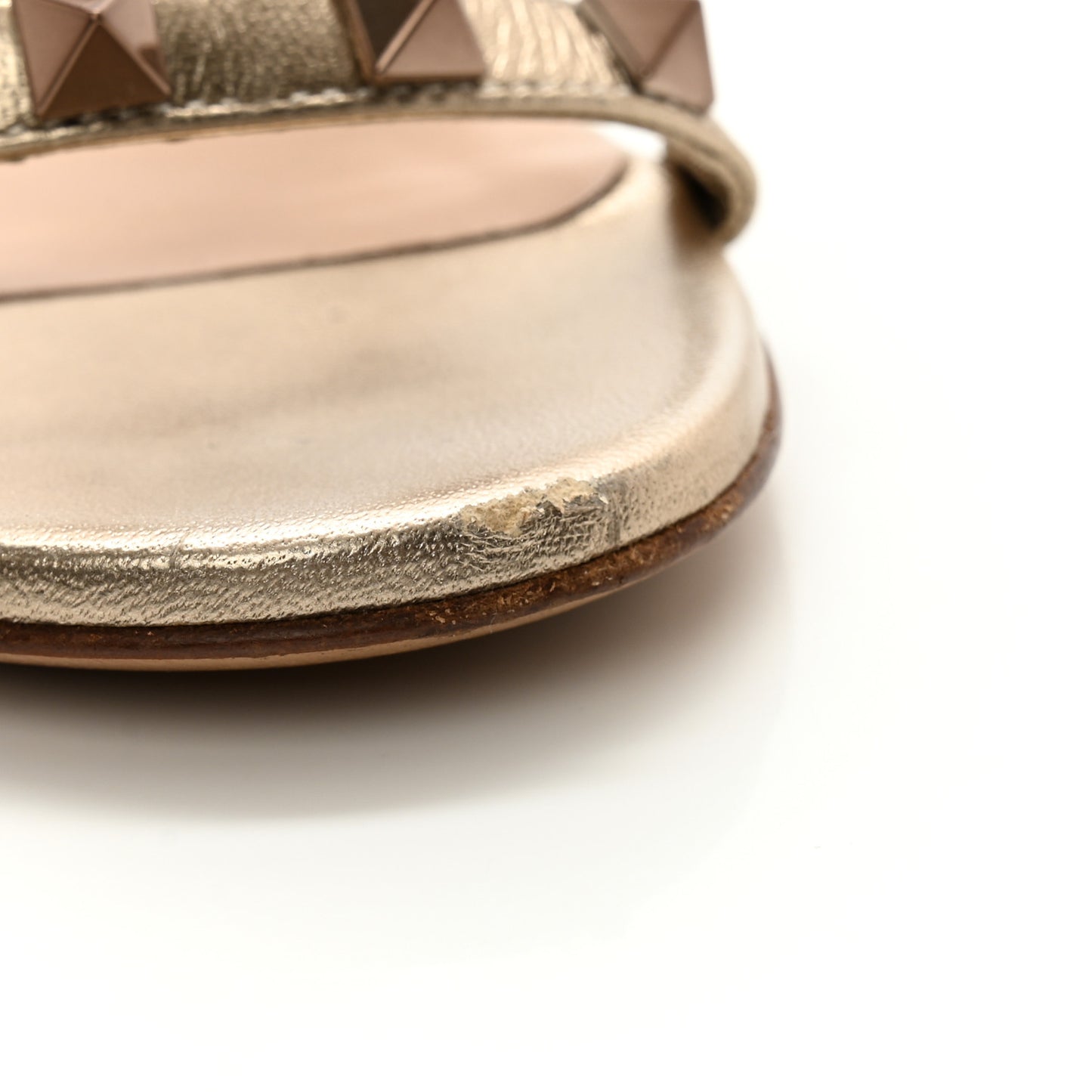 Metallic Calfskin Rockstud 60mm Caged Slide Sandals 37 Skin