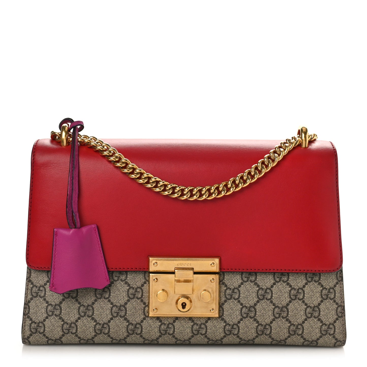 GG Supreme Monogram Calfskin Medium Padlock Shoulder Bag Beige Hibiscus Red New Rosette