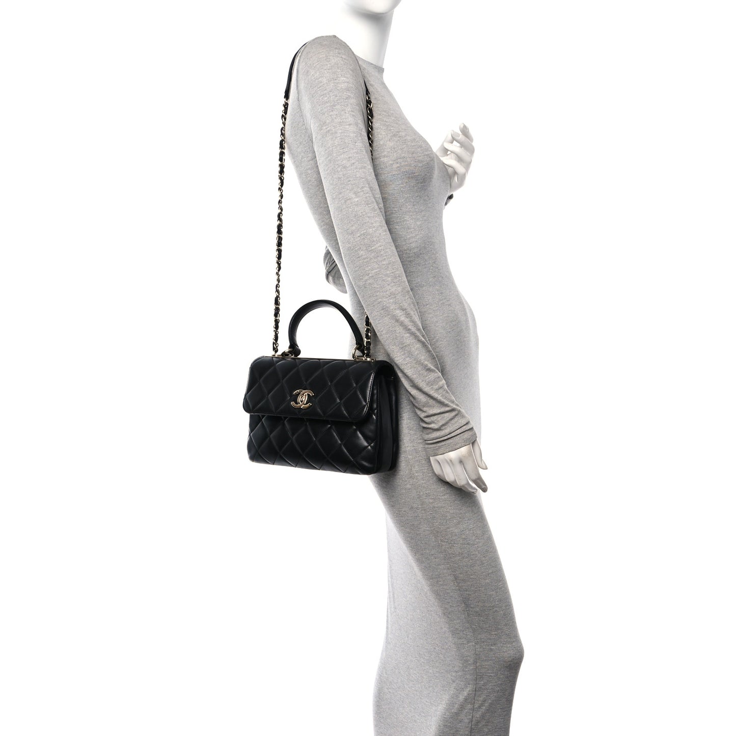 Lambskin Quilted Small Trendy CC Dual Handle Flap Bag Black
