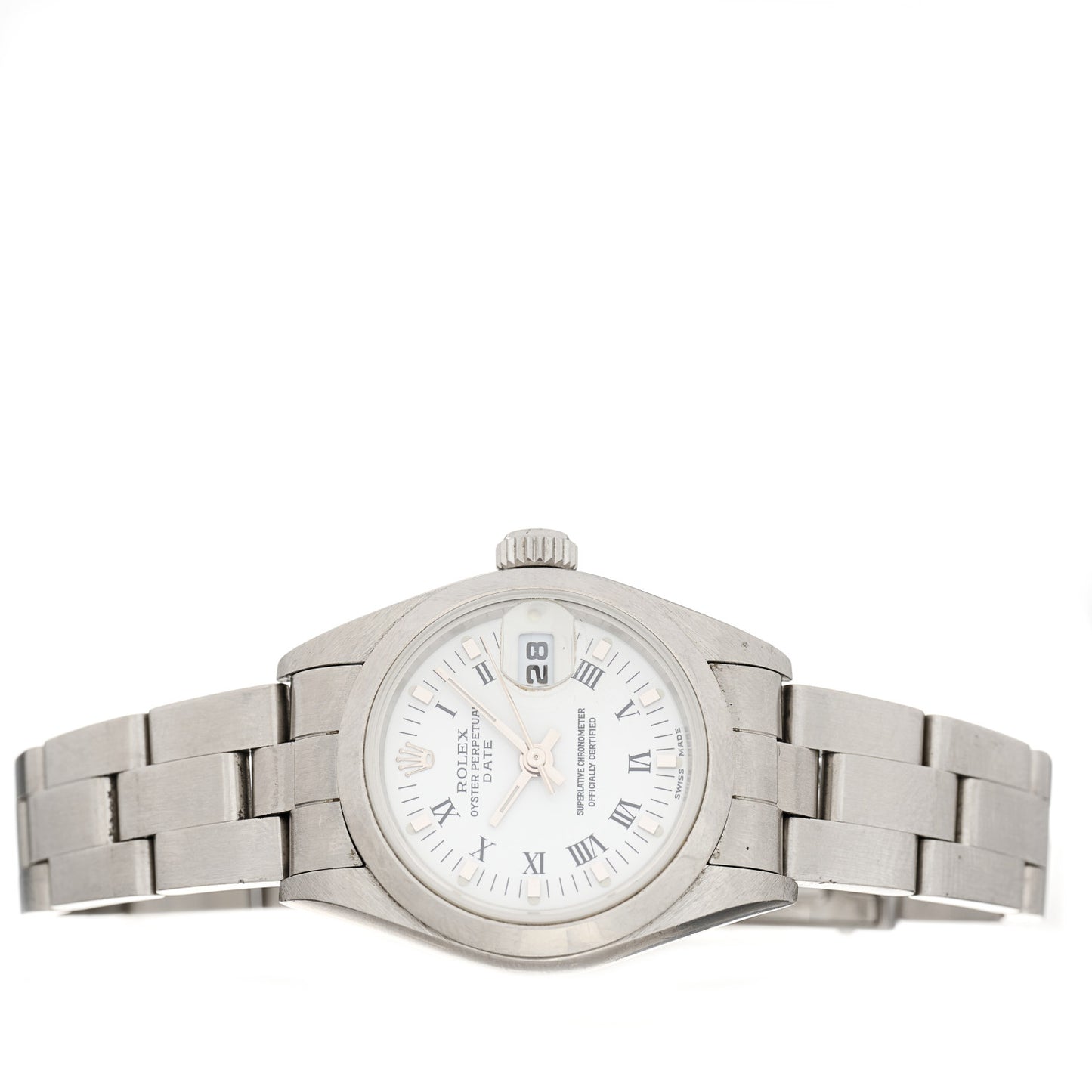 Stainless Steel 26mm Oyster Perpetual Date Watch White Roman 79160