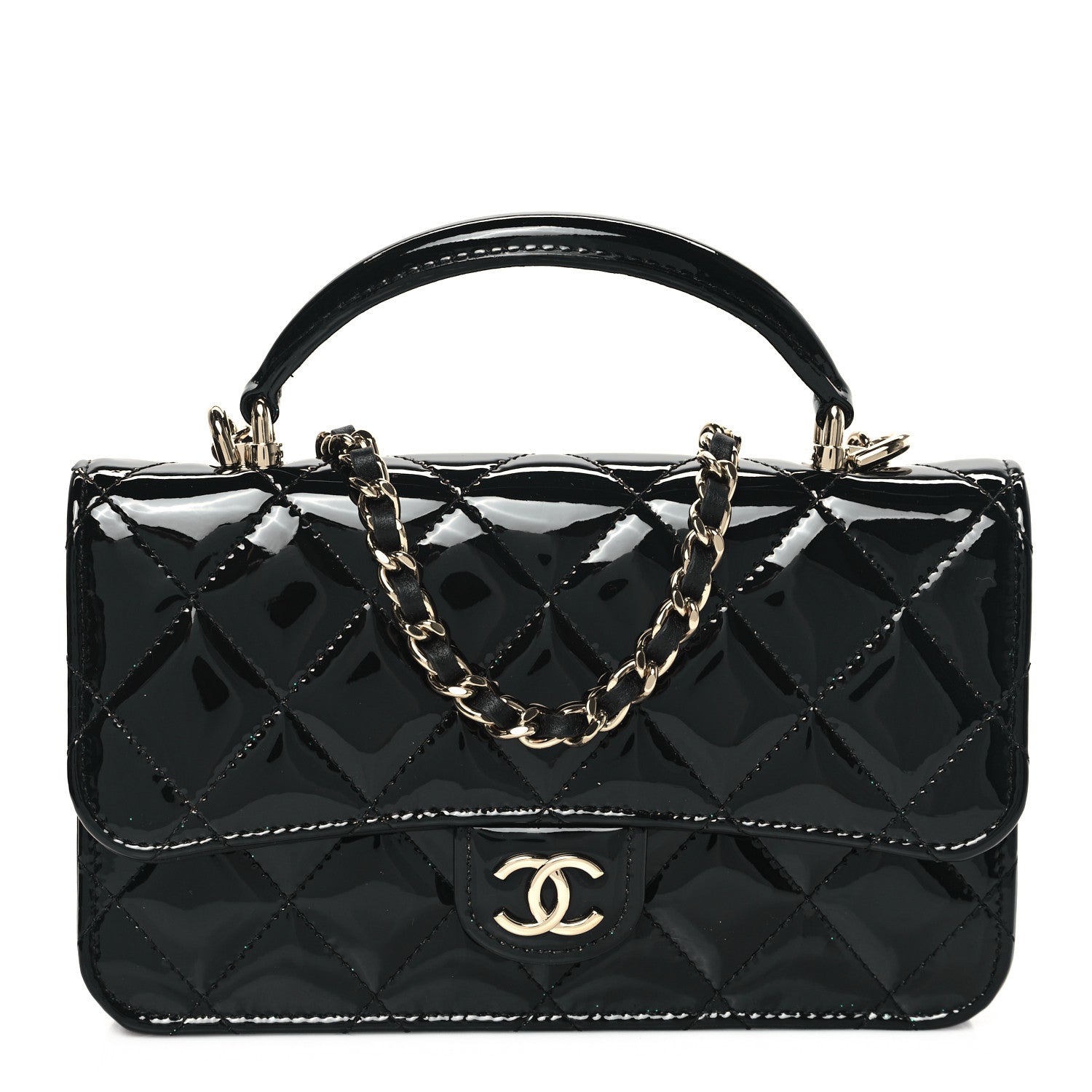 Chanel Patent Calfskin Quilted Flap Phone Holder With Chain Black 1 of 13