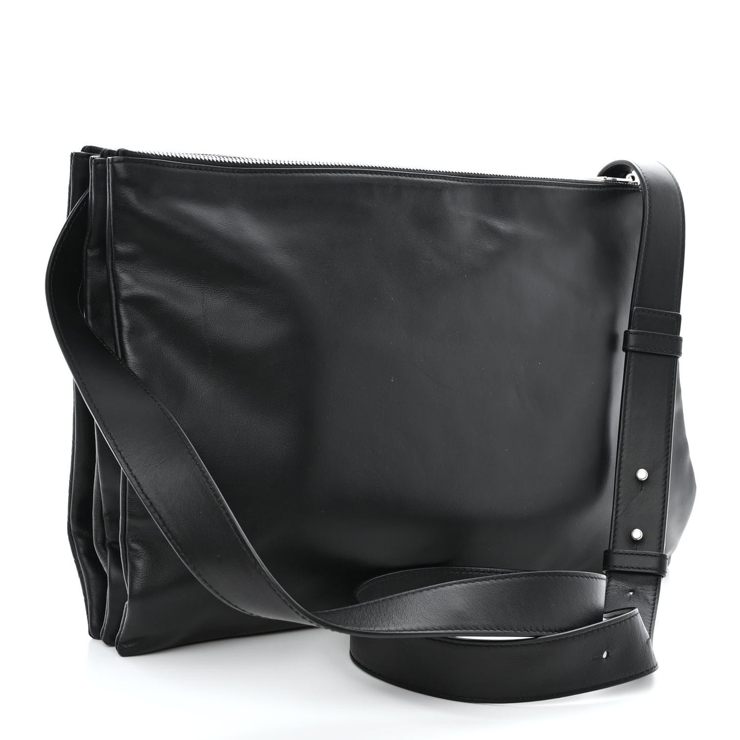 Intrecciato Embossed Triple Zip Messenger Bag Black