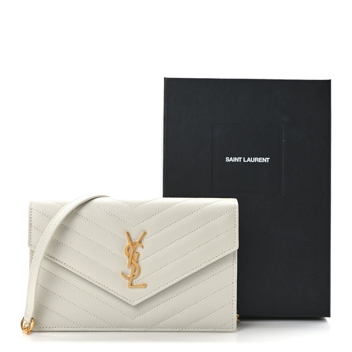 Grain De Poudre Matelasse Chevron Monogram Envelope Chain Crema Soft