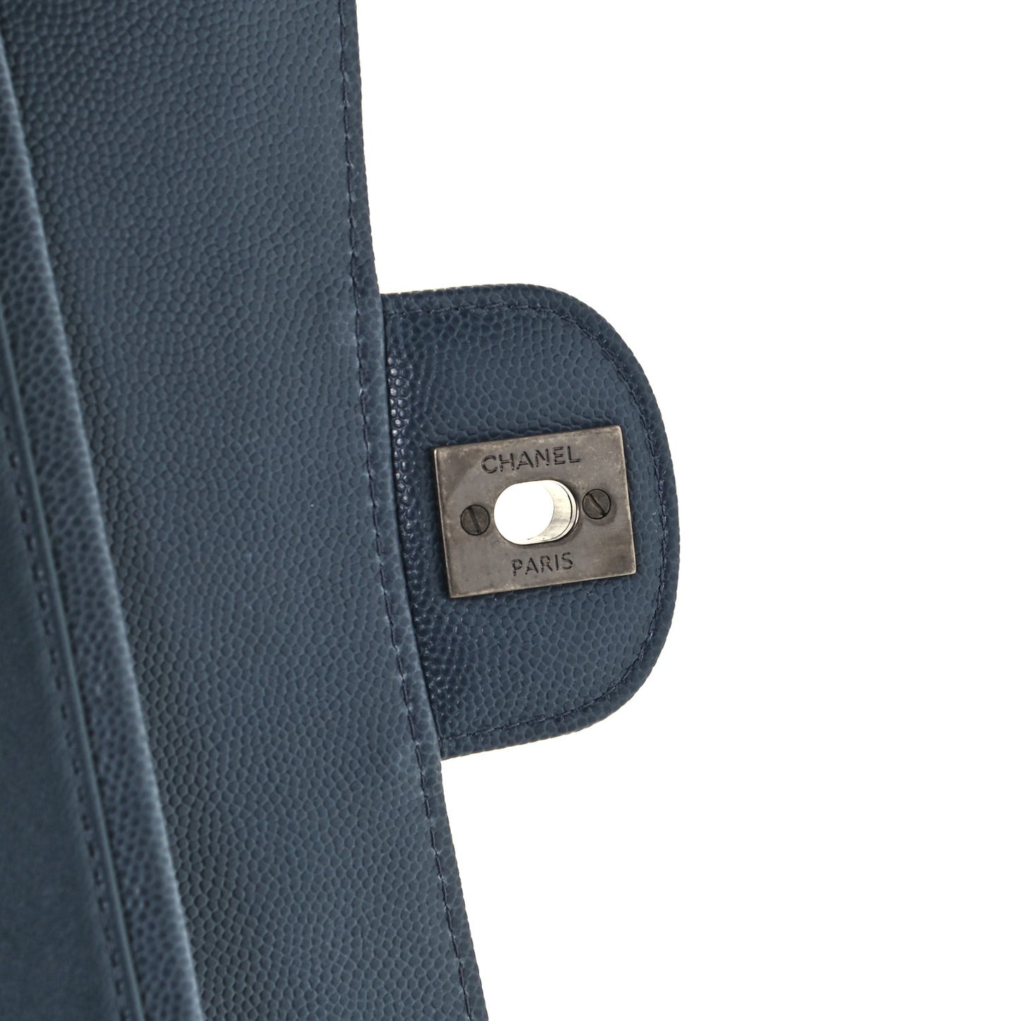 Caviar Quilted Medium Double Flap Grey