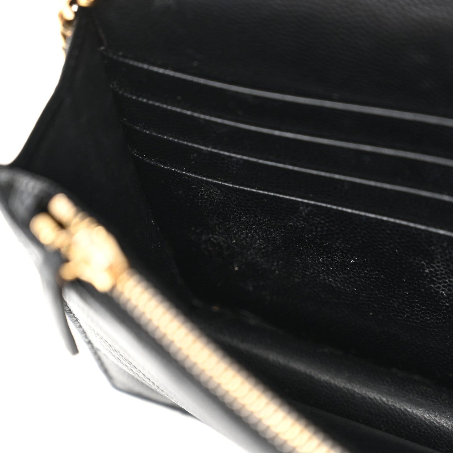 Grain De Poudre Matelasse Chevron Monogram Envelope Chain Wallet Black