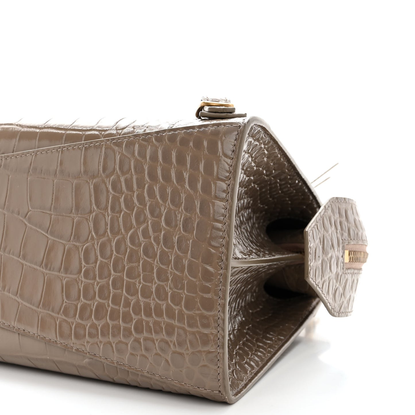 Shiny Supple Calfskin Crocodile Embossed Neo Classic Gold Hardware S City Mink Grey