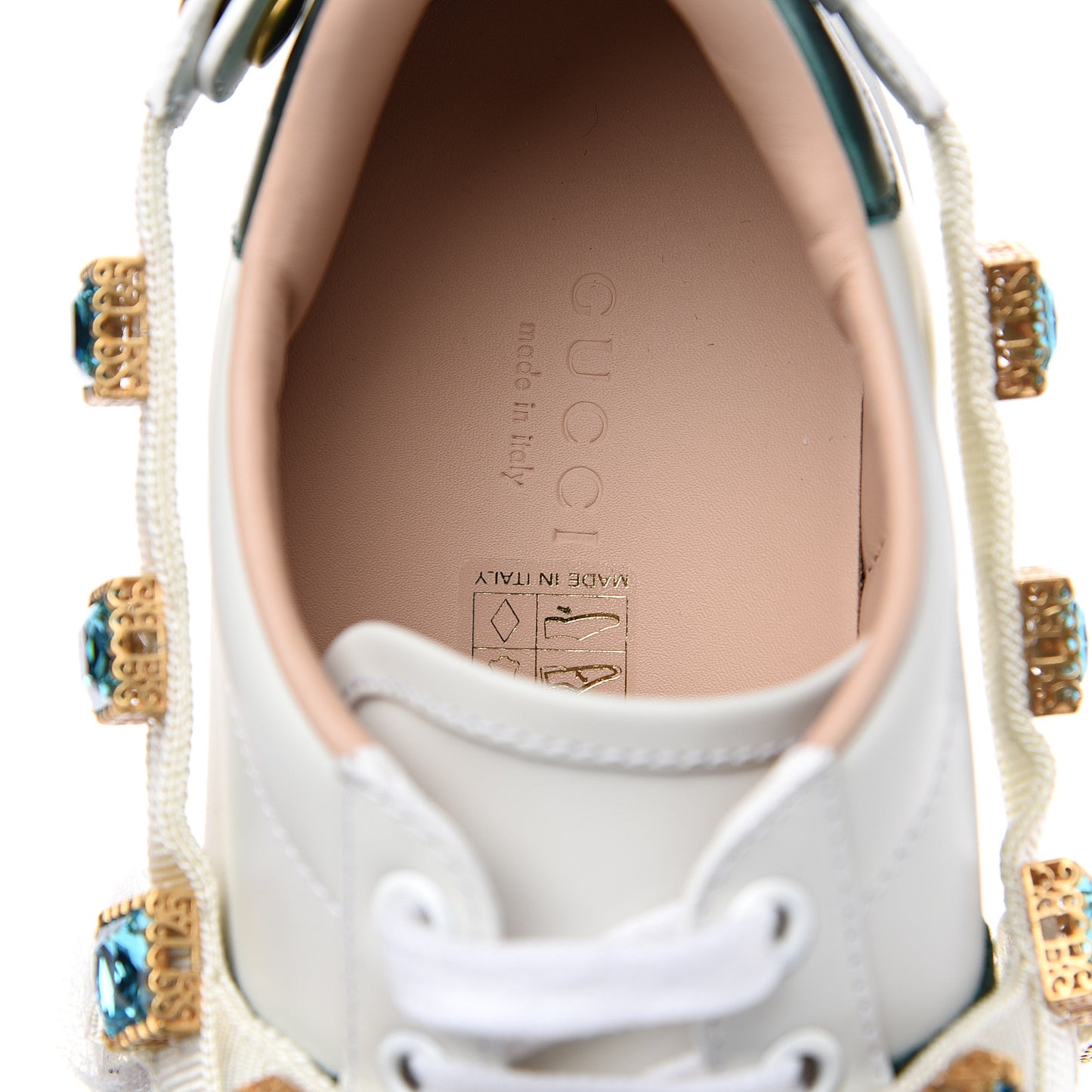 Calfskin Removable Crystals Bee Embroidered Womens Ace Platform Sneakers 37 White