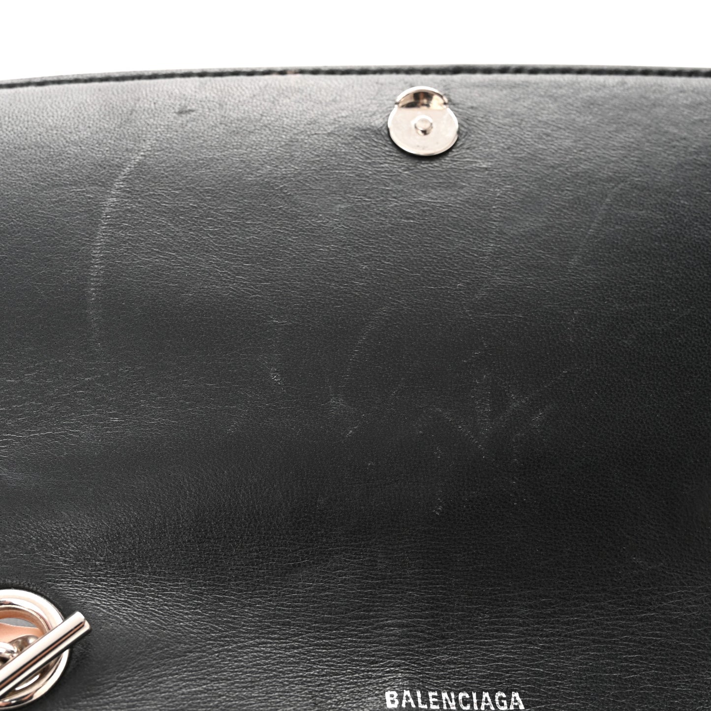 Pebbled Calfskin Logo Everyday Flap Chain Wallet Black