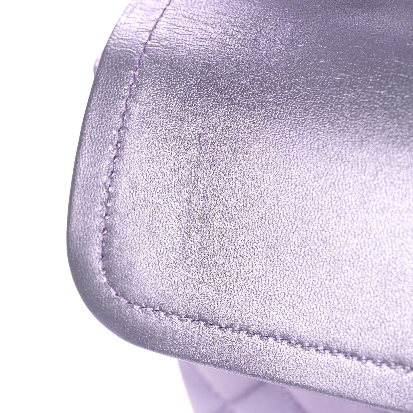 Metallic Lambskin Quilted Medium Double Flap Purple