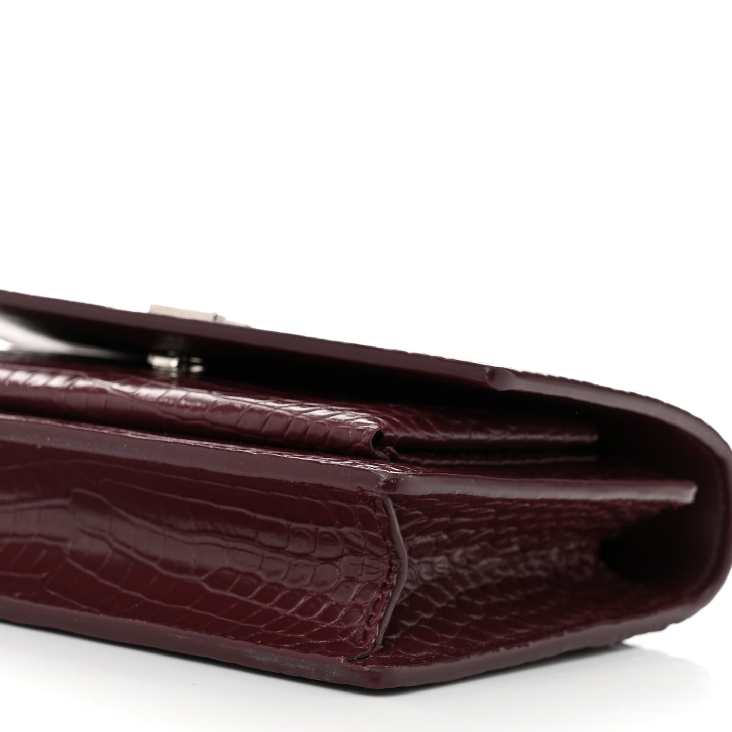 Calfskin Crocodile Embossed Monogram Sunset Top Handle Chain Wallet Rouge Legion