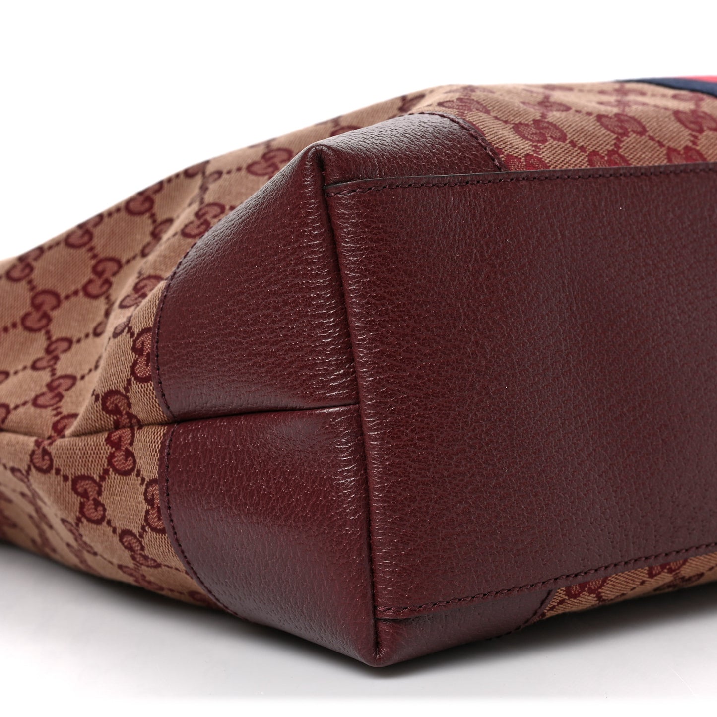 Monogram Textured Dollar Calfskin Web Medium Ophidia Shopping Tote Sahara Rubino Chardonnay