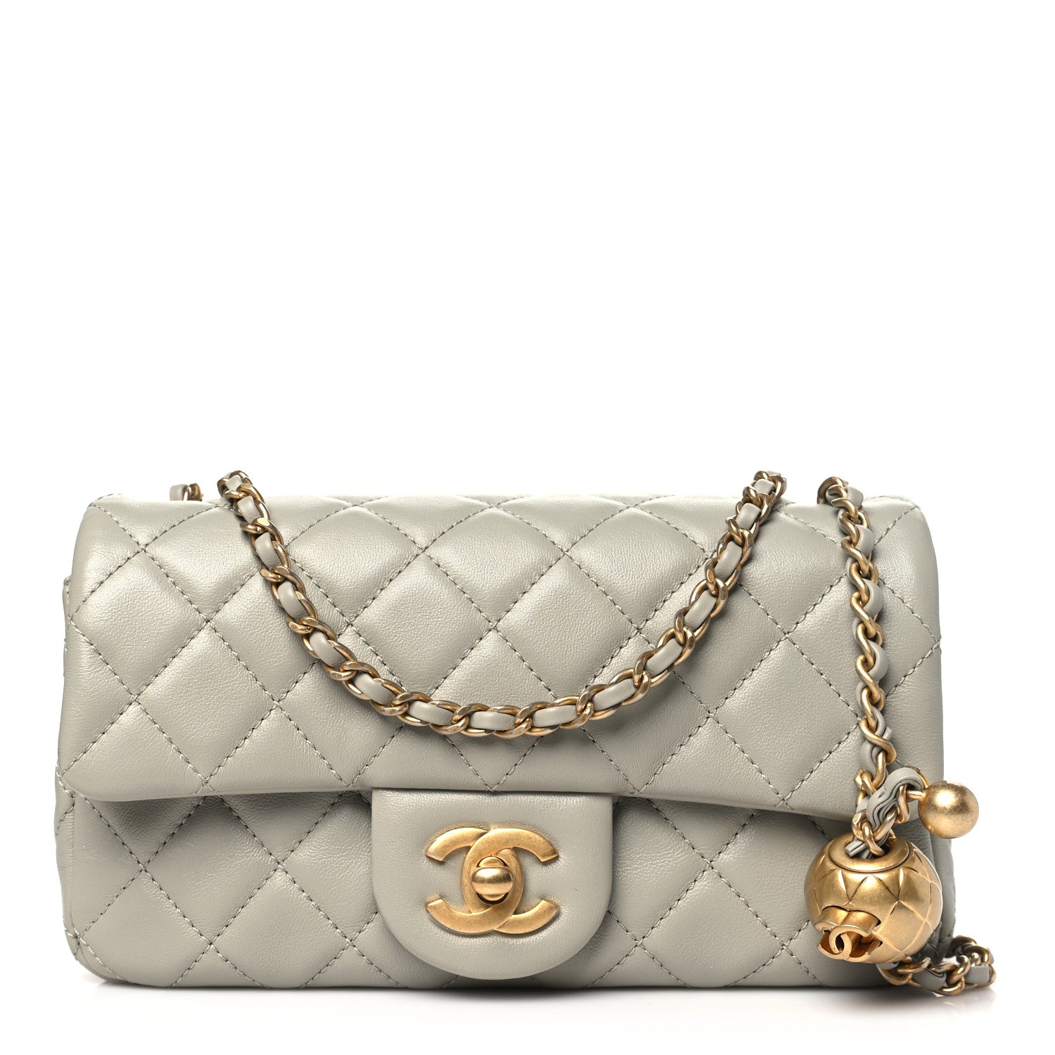 Chanel Lambskin Quilted Mini Rectangular Pearl Crush Flap Grey
