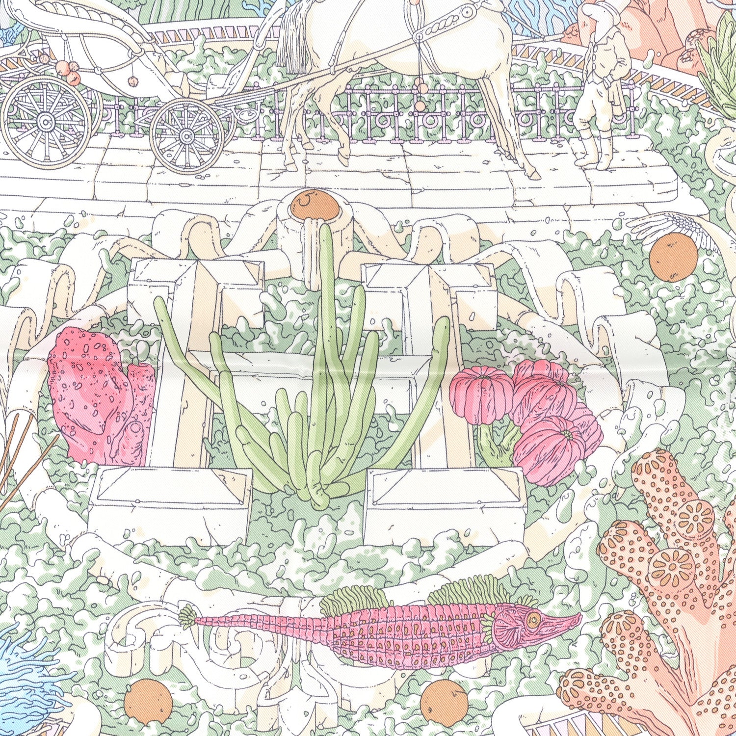 Hermes Silk Vintage Ex Libris Atlantis Scarf 70 Gris Perle Rose Pale 2 of 5