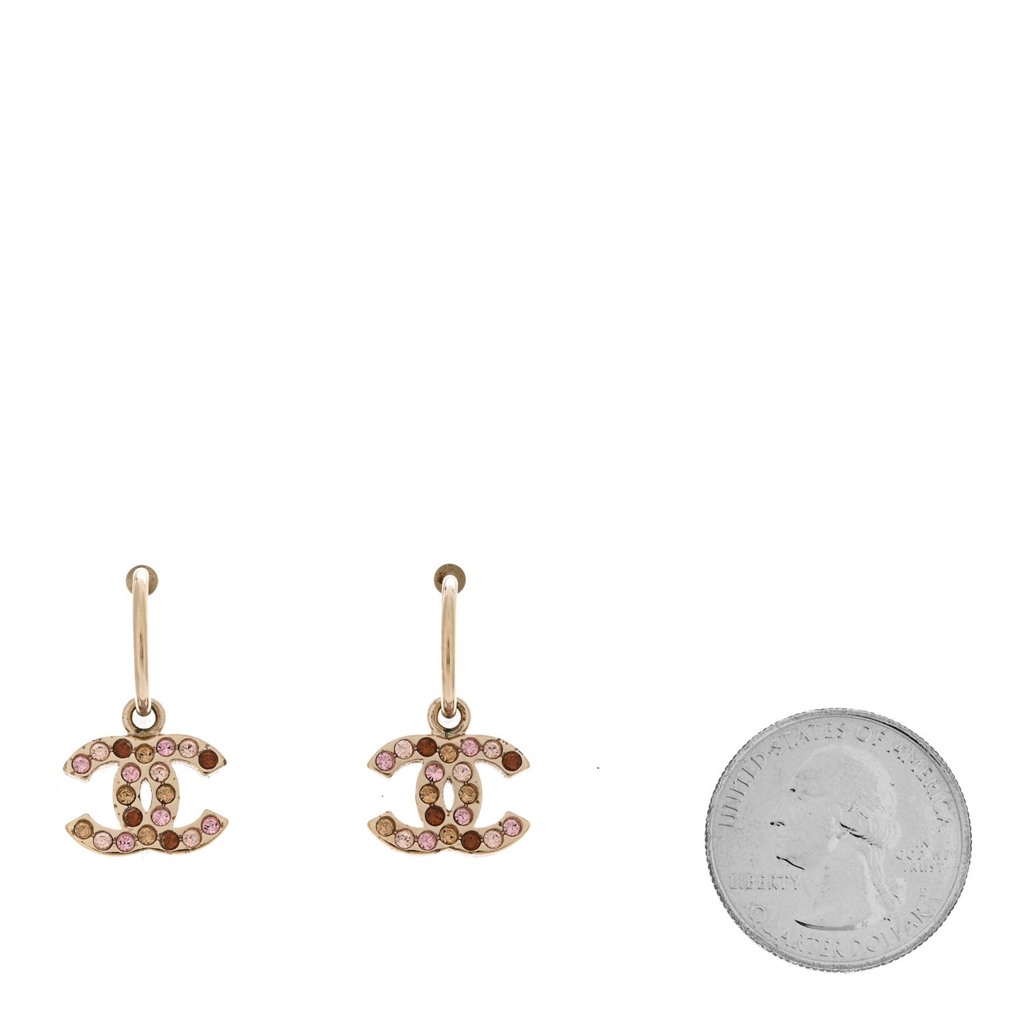 Crystal CC Hoop Drop Earrings Gold Pink