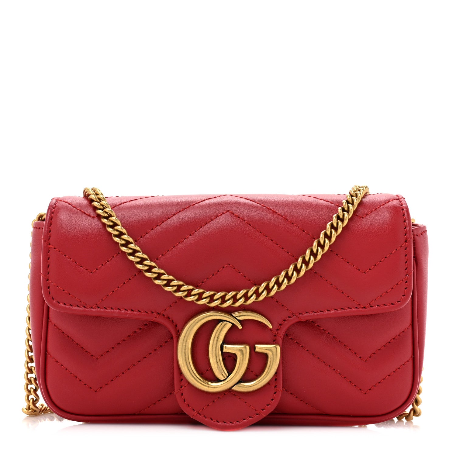 Gucci Calfskin Matelasse Super Mini GG Marmont Shoulder Bag Hibiscus Red 1 of 10