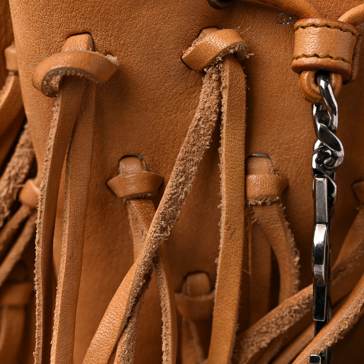Calfskin Fringe Monogram Mini Bourse Bucket Bag Tan
