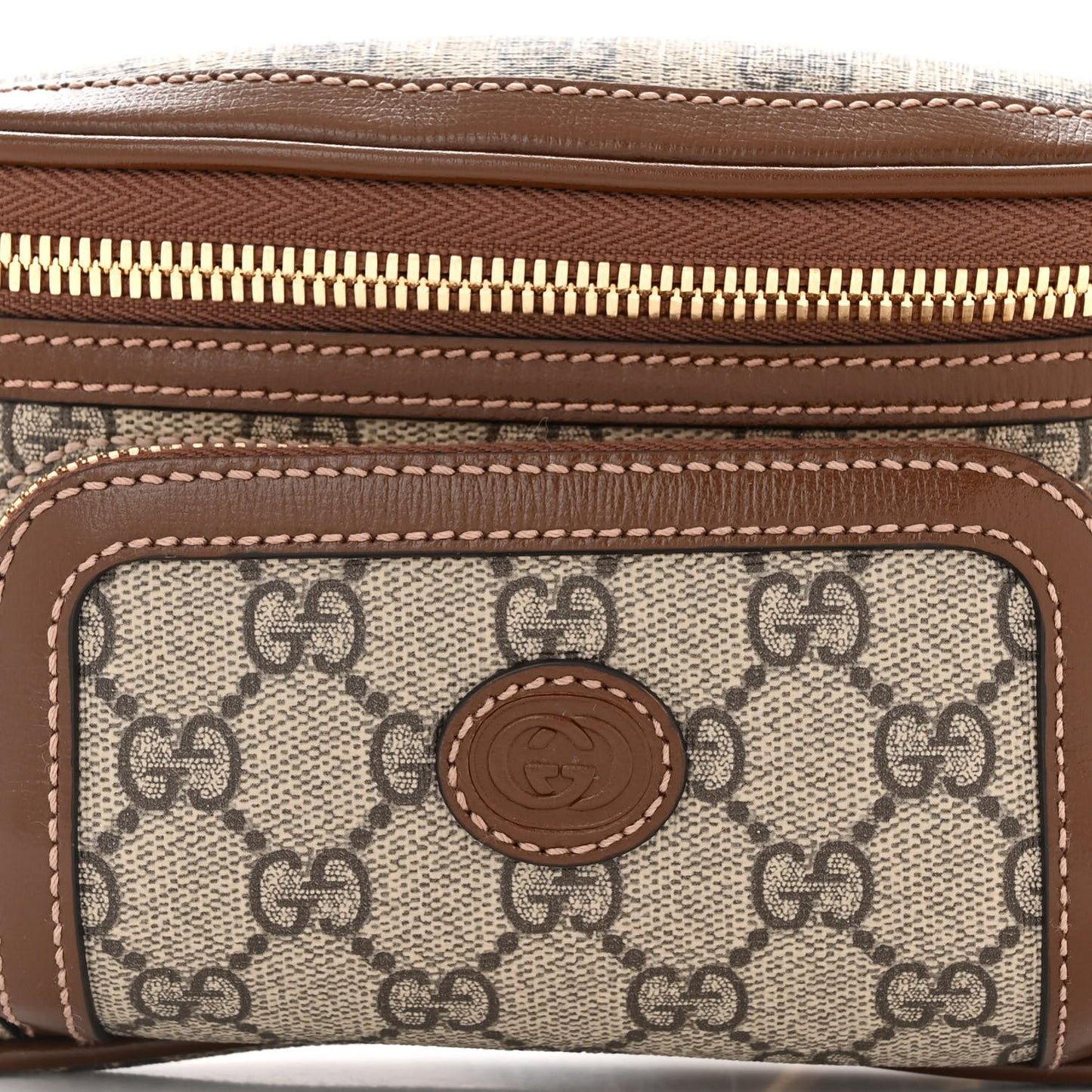 GG Supreme Monogram Textured Calfskin Retro Interlocking G Belt Bag Beige Ebony Brown Sugar