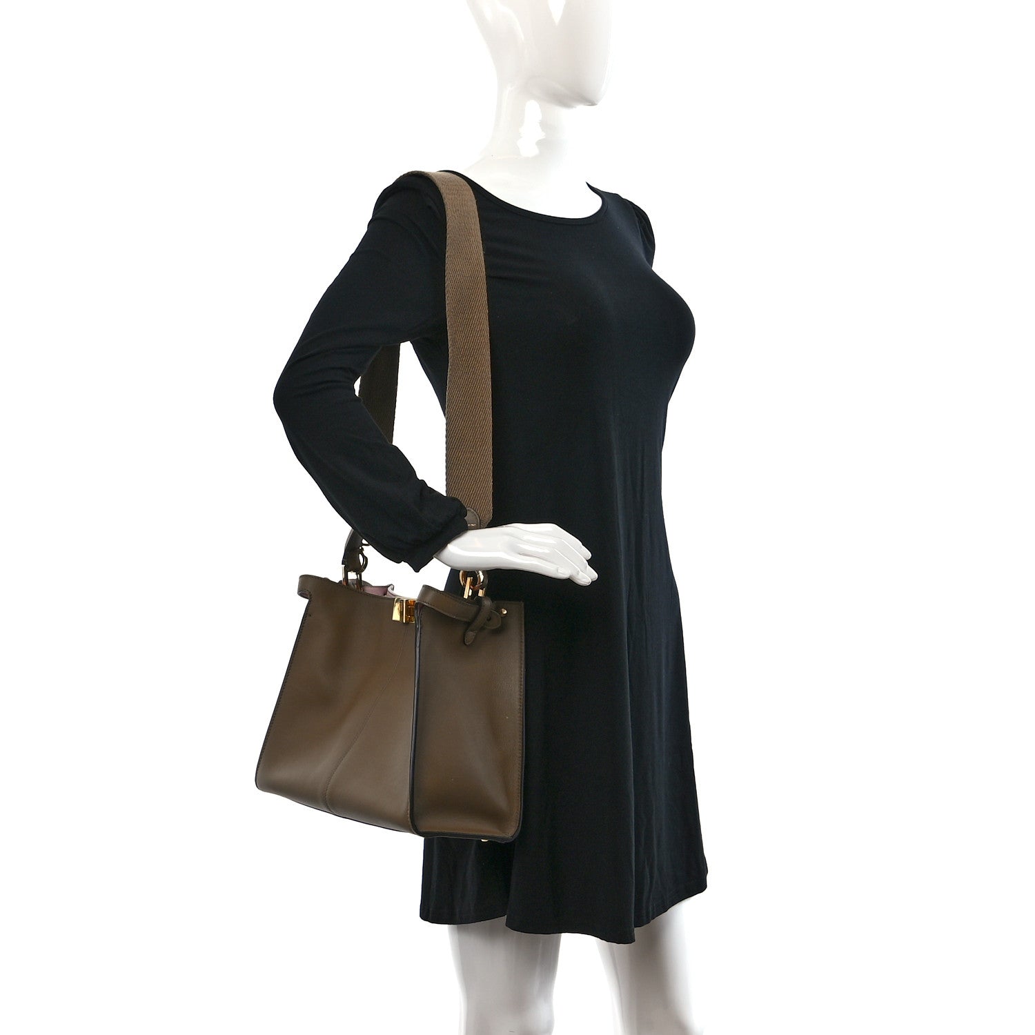 Fendi Vitello Seta Century Medium Peekaboo X-Lite Fango Mandorlo 2 of 8