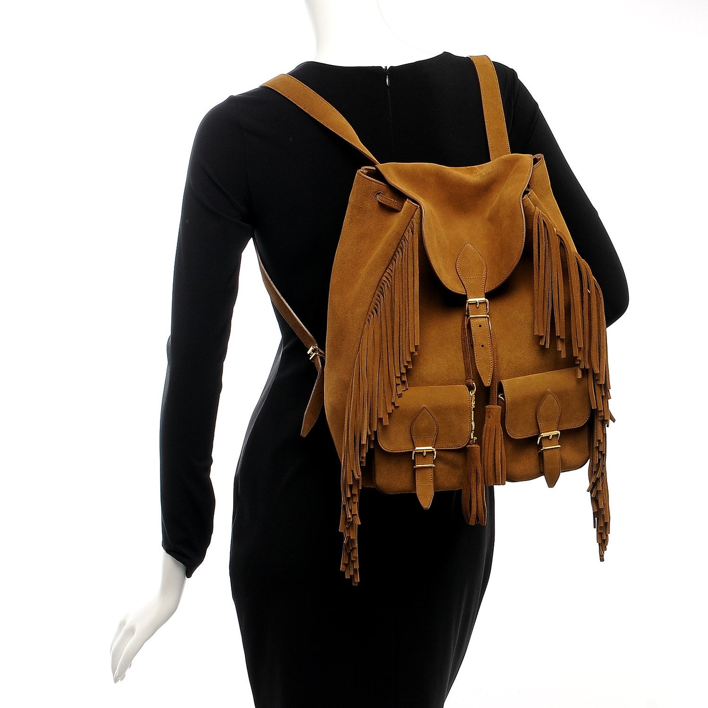 Suede Calfskin Fringe Festival Backpack Light Ocre