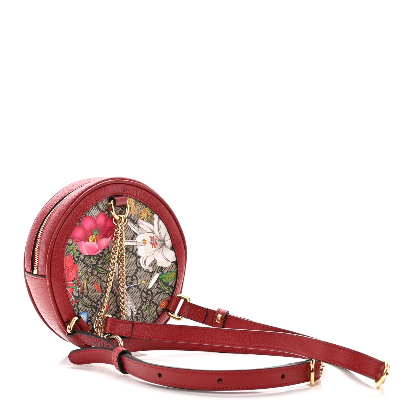 GG Supreme Monogram Web Flora Mini Ophidia Round Backpack Red