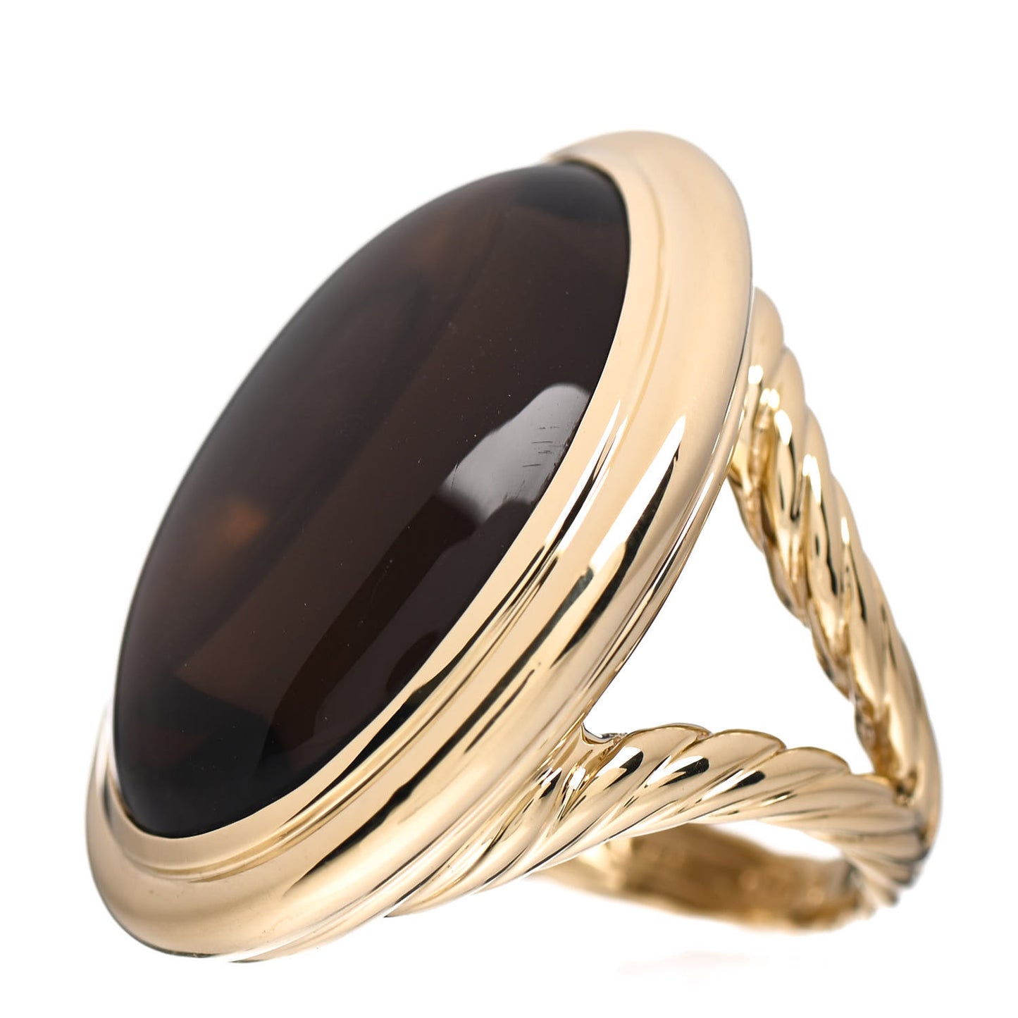 18K Yellow Gold Smoky Quartz 21mm Oval Signature Ring 54 6.75