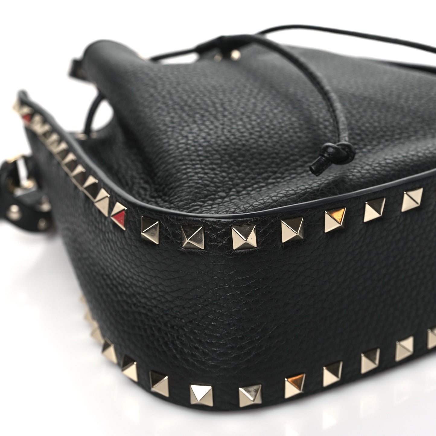 Grained Calfskin Rockstud Bucket Bag Black