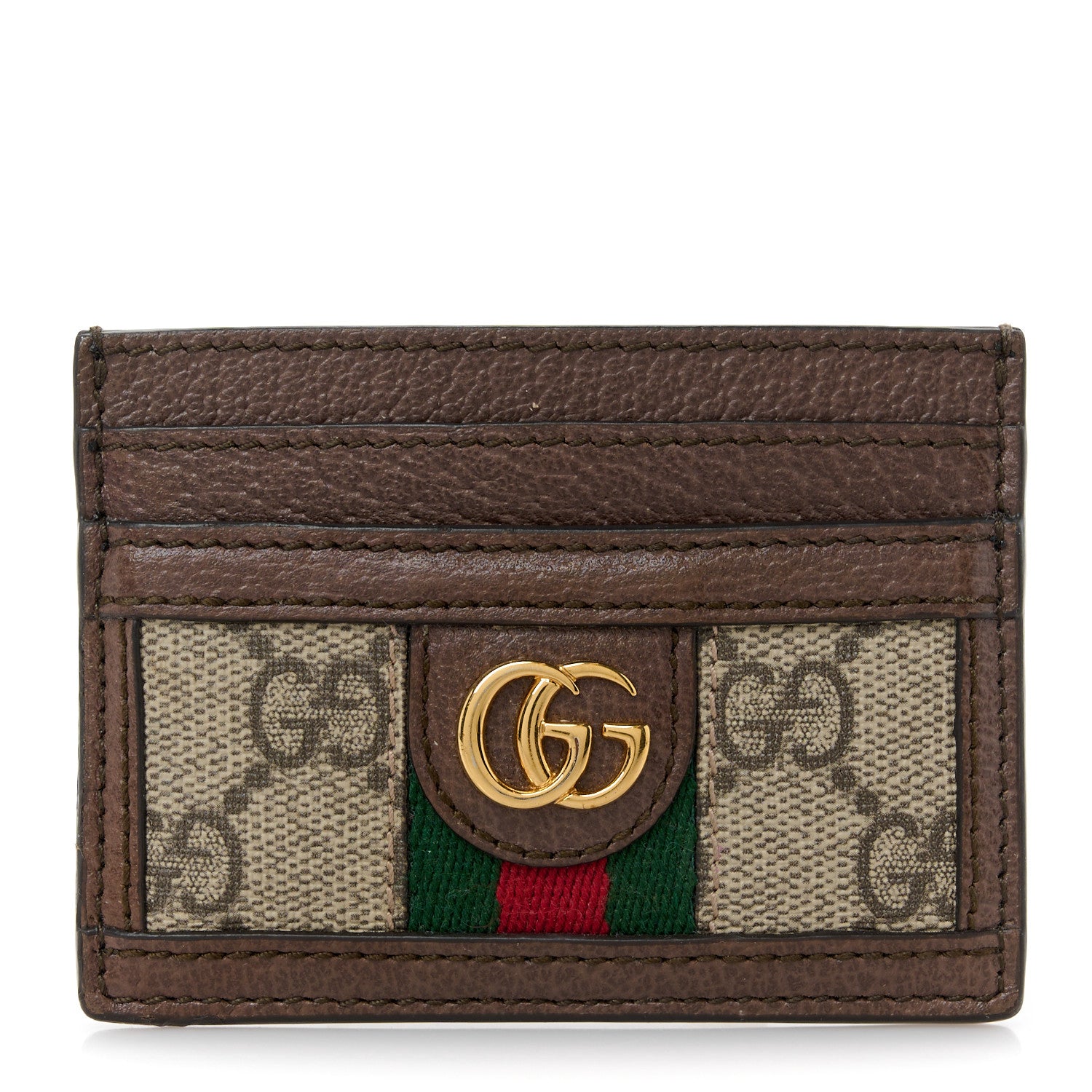 Gucci GG Supreme Monogram Textured Dollar Calfskin Ophidia Card Holder Beige Ebony New Acero 1 of 7