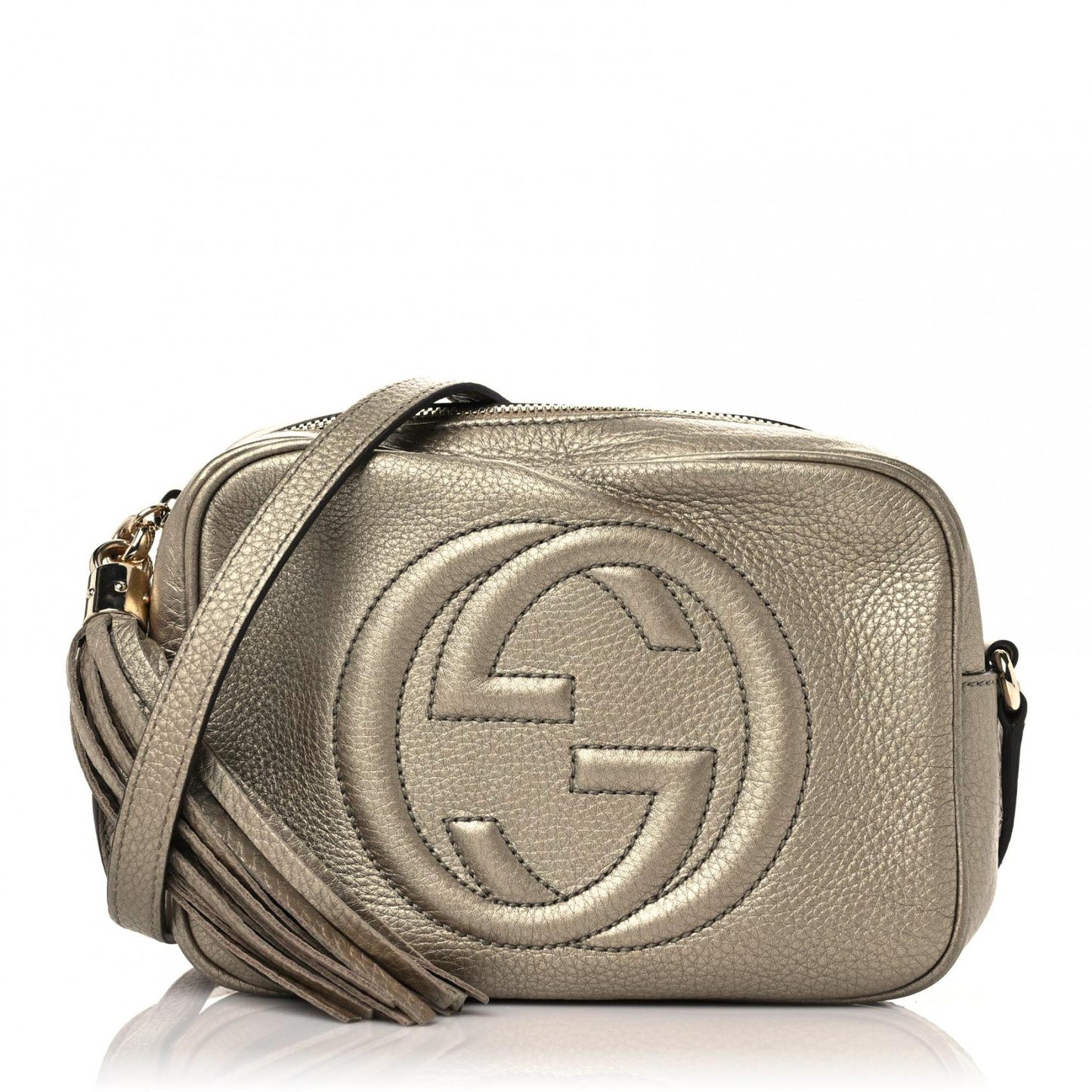 Metallic Pebbled Calfskin Small Soho Disco Bag Golden Beige