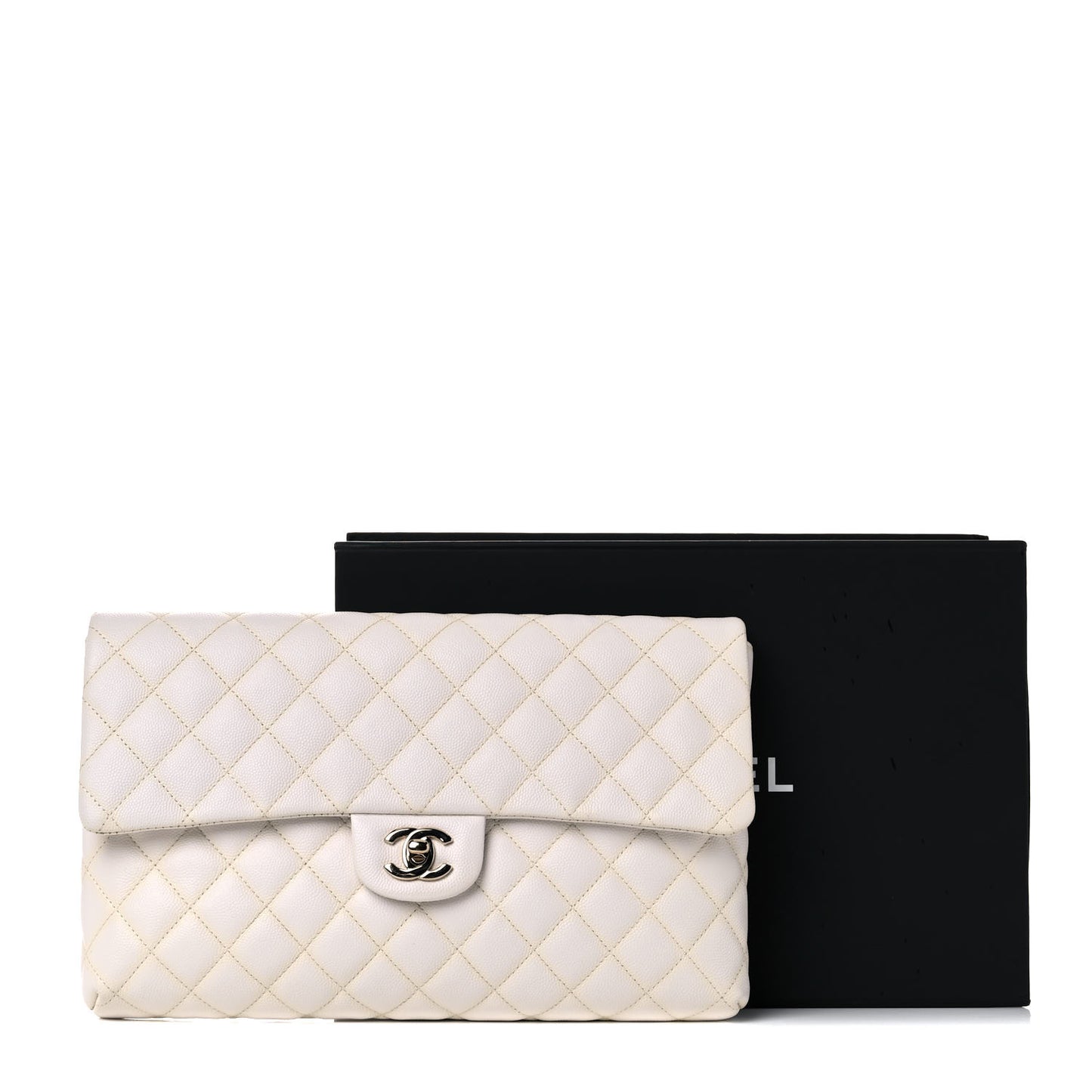 Caviar Quilted Flap Clutch White