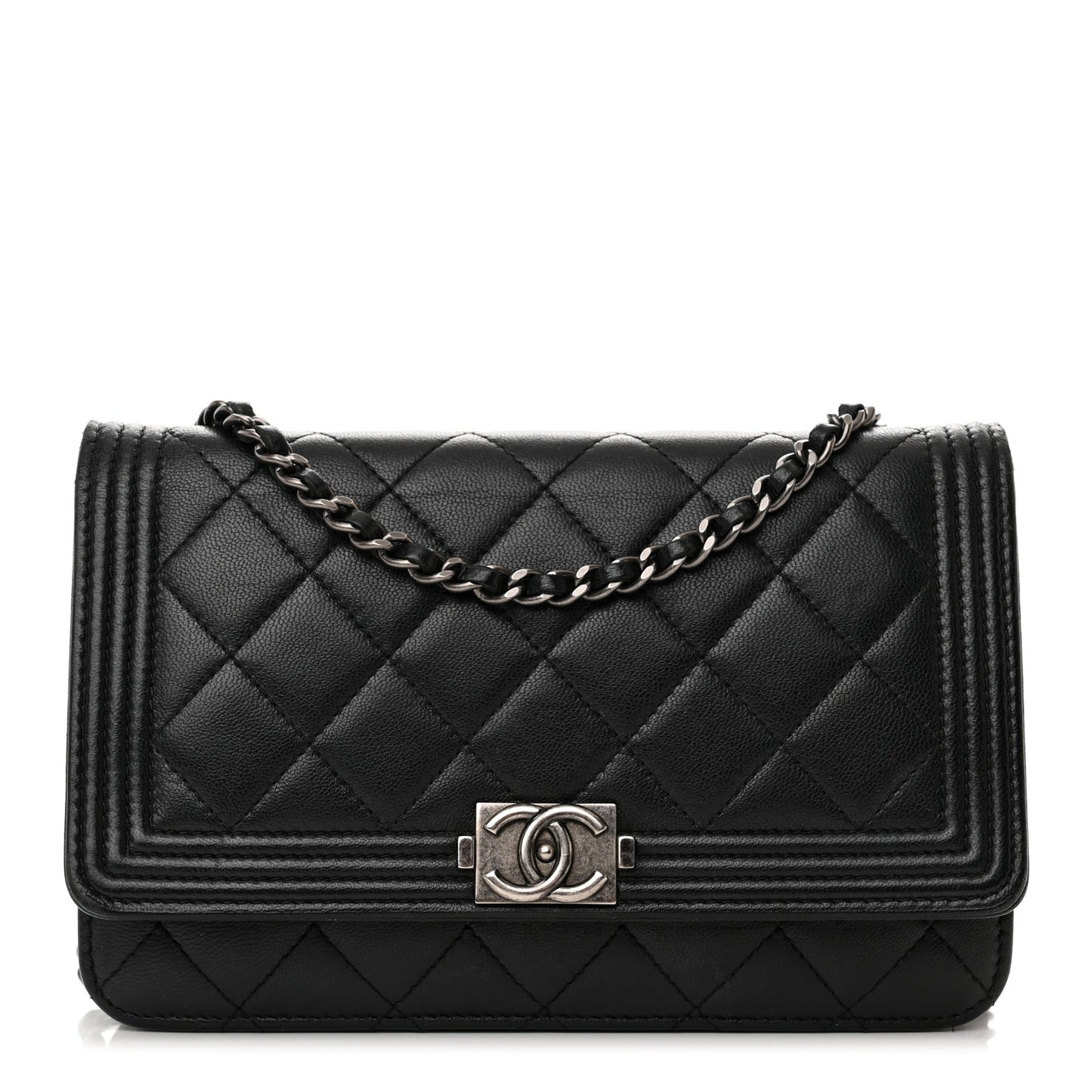 Lambskin Quilted Boy Wallet On Chain WOC Black