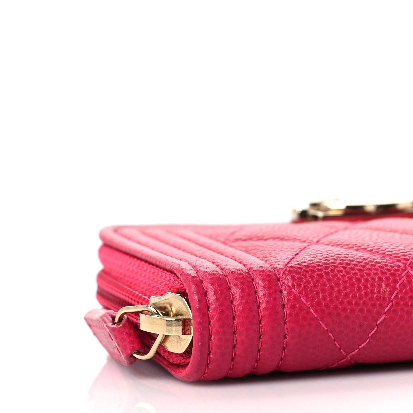 Caviar Quilted Boy Zip Around Coin Purse Wallet Fuchsia