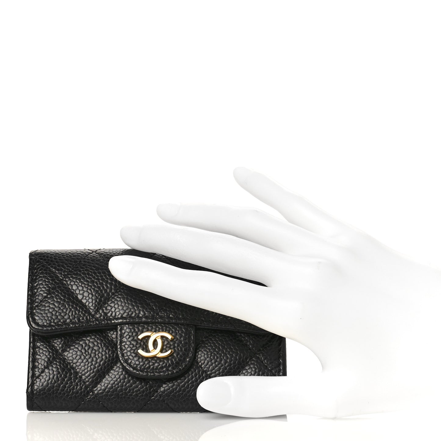 Caviar Quilted Flap Card Holder Wallet Black