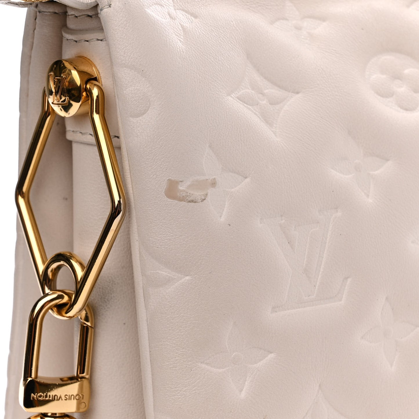 Lambskin Embossed Monogram Coussin PM Beige Cream