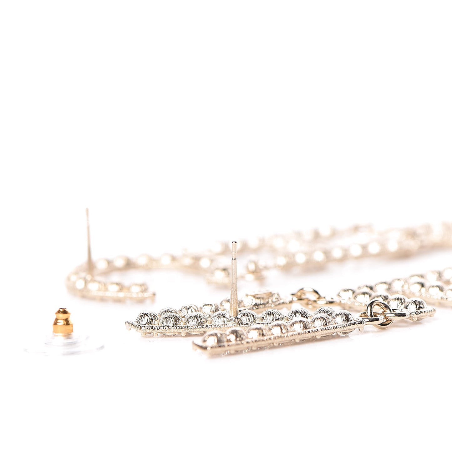 Crystal Cha-Nel Logo Drop Earrings Gold