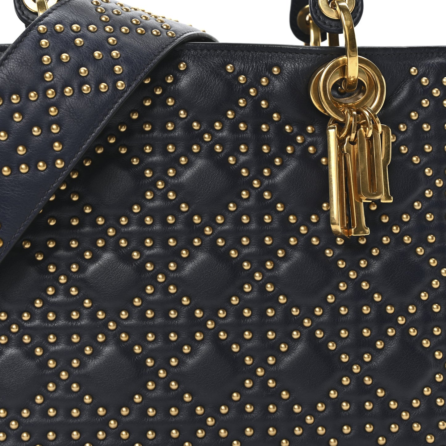 Calfskin Cannage Studded Medium Supple Lady Dior Navy