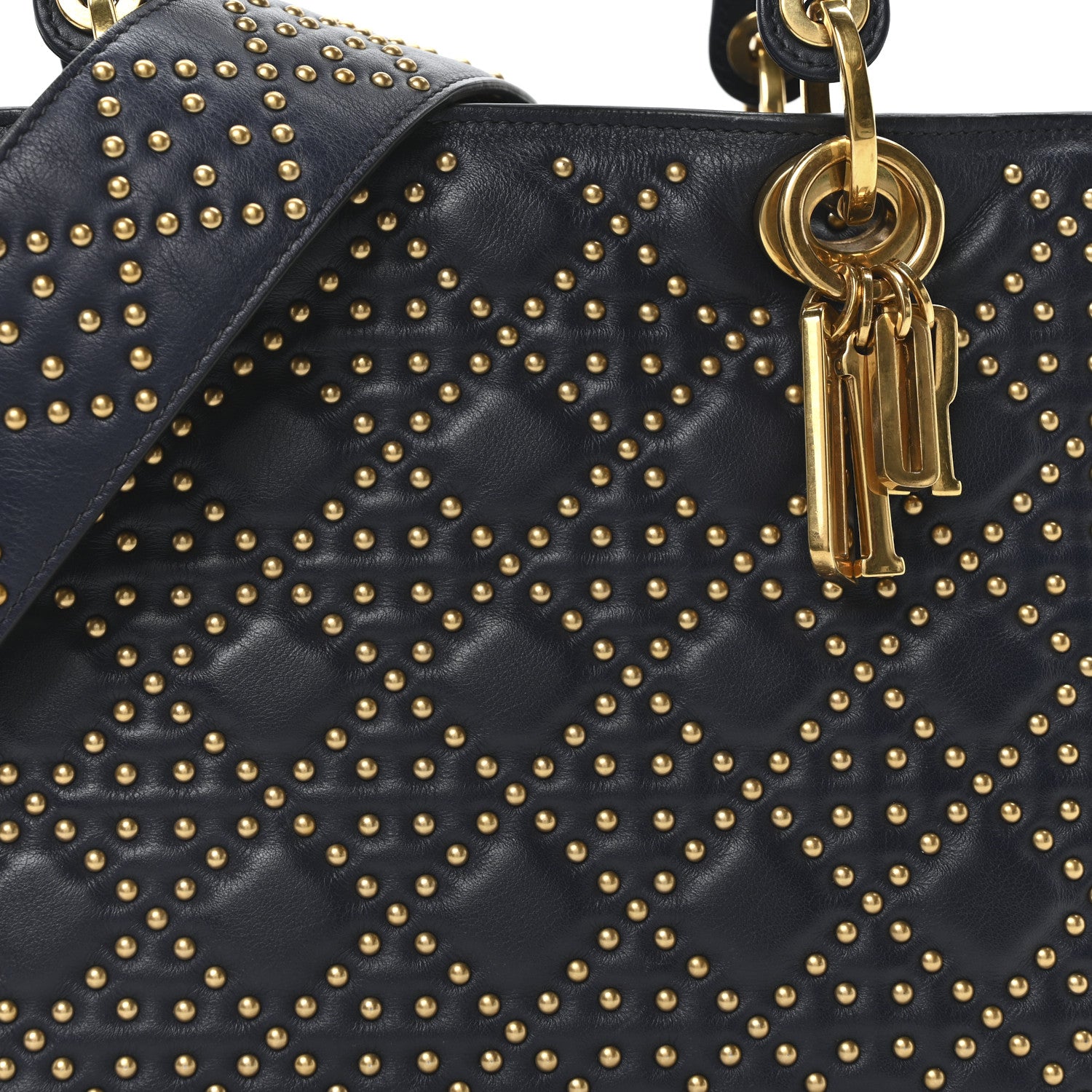 Christian Dior Calfskin Cannage Studded Medium Supple Lady Dior Navy 8 of 10