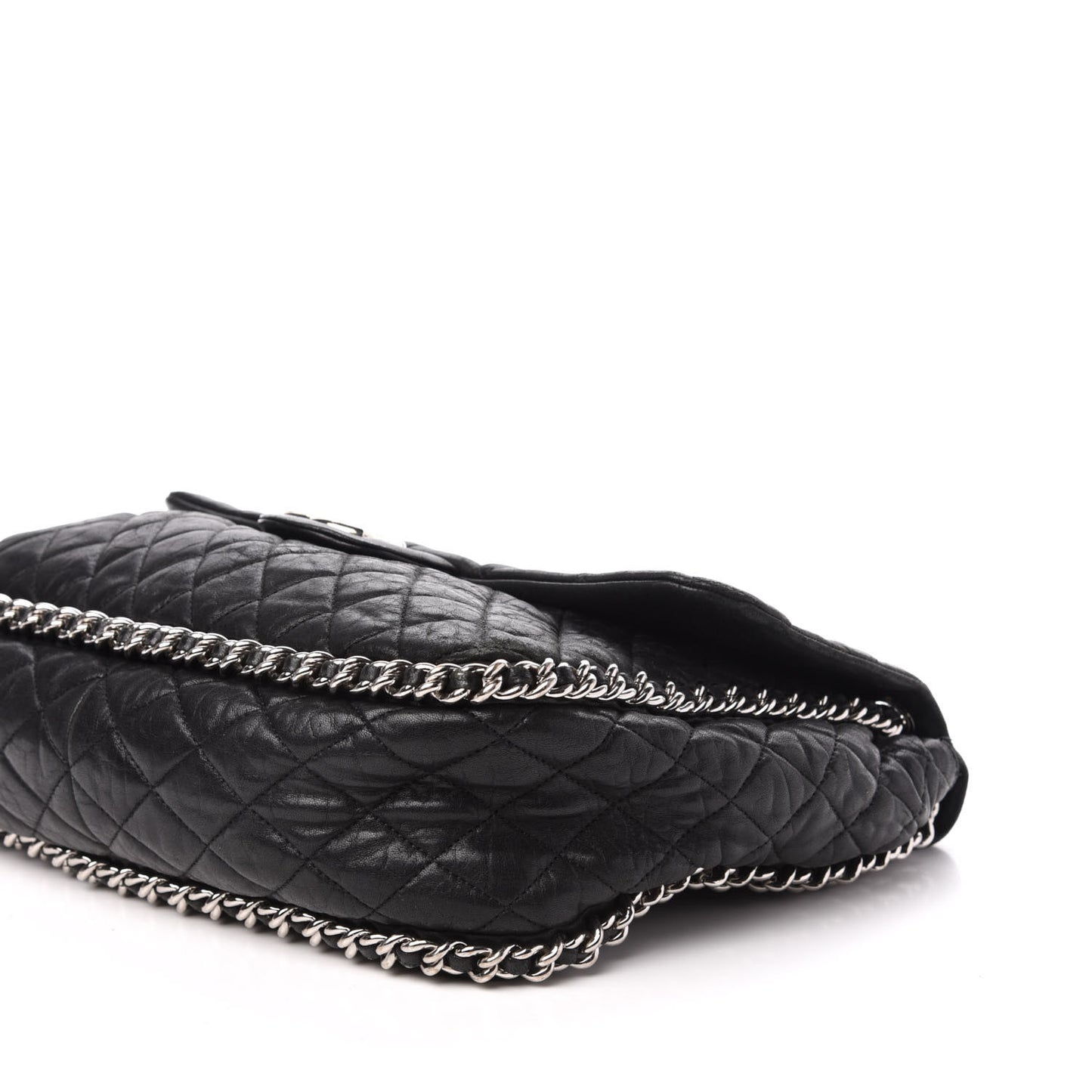 Washed Lambskin Quilted Maxi Chain Around Flap Black