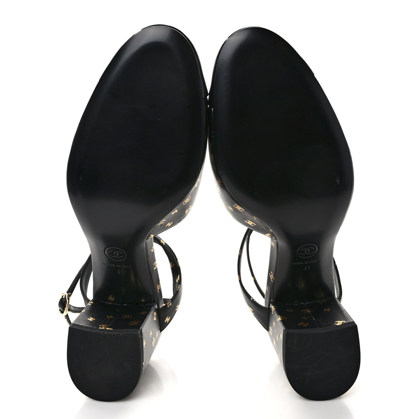 Printed Lambskin Patent Calfskin CC Slingbacks 41 Black Gold