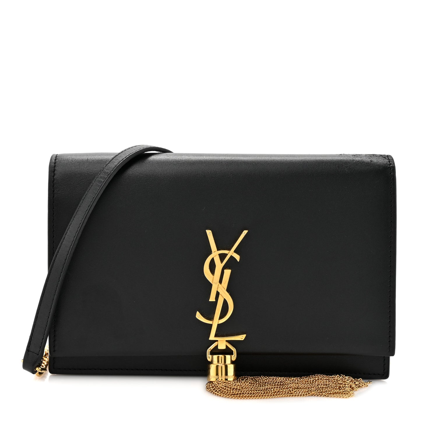 Smooth Calfskin Classic Monogram Kate Tassel Chain Wallet Black