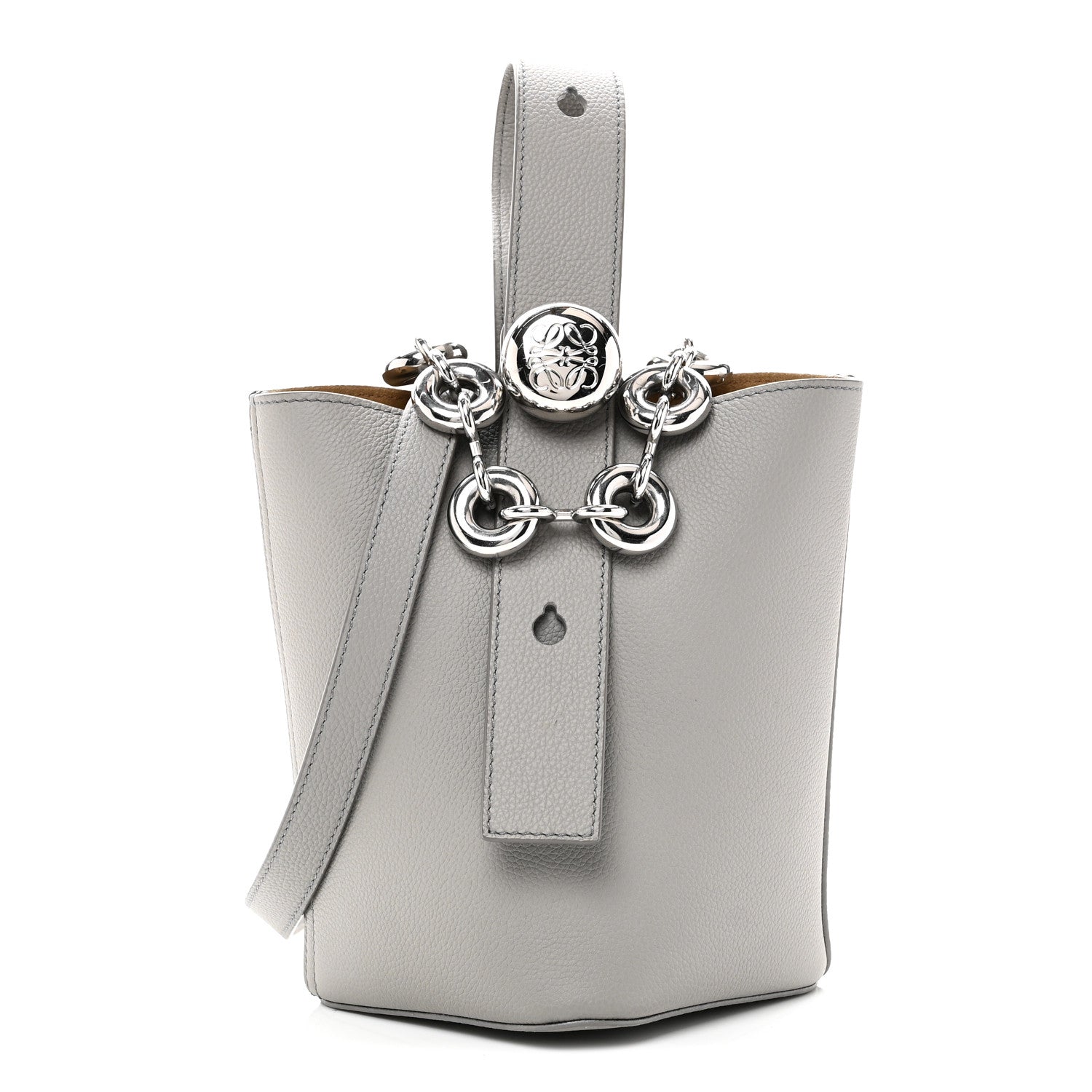 Loewe Soft Grained Calfskin Mini Pebble Bucket Bag Pearl Grey