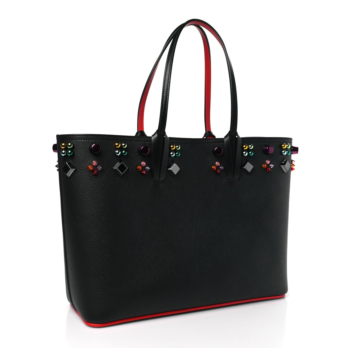 Calfskin Empire Spike Studded East West Cabata Tote Black Multicolor