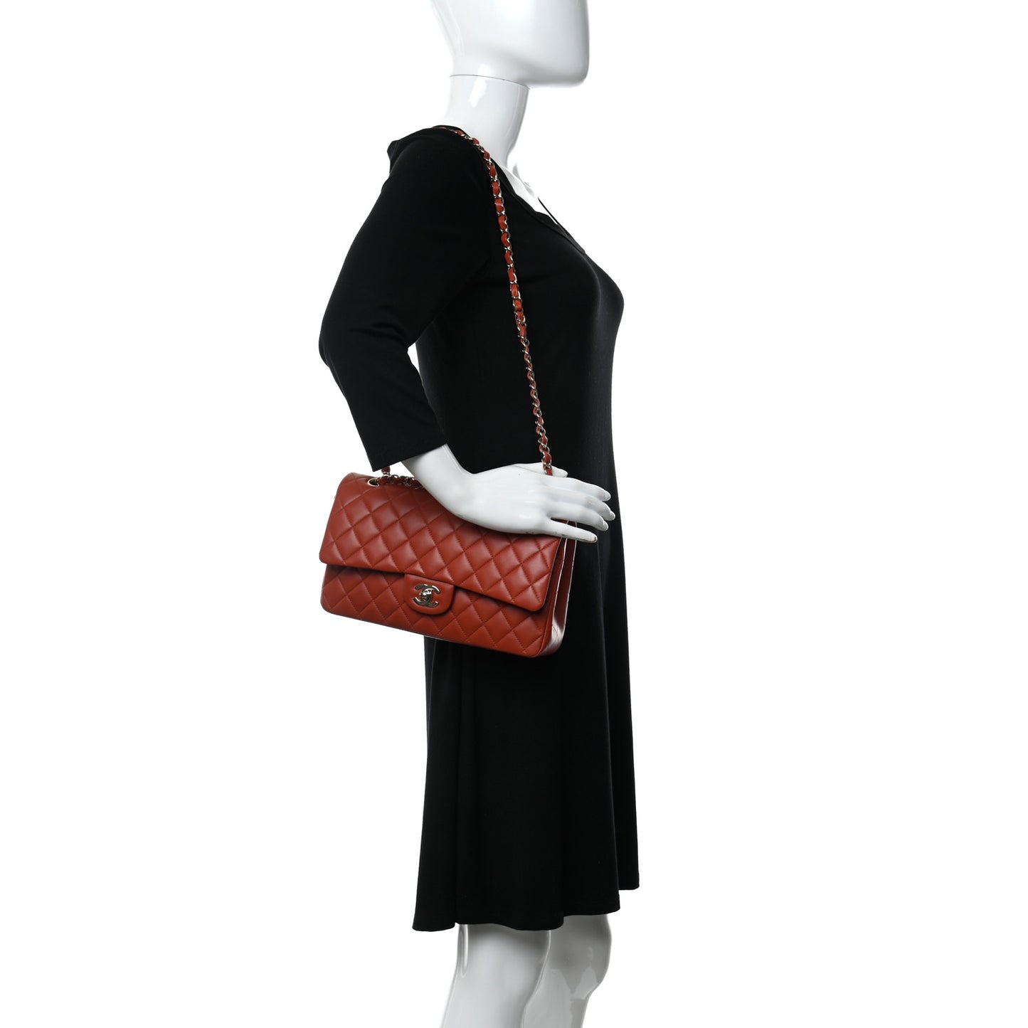 Lambskin Quilted Medium Double Flap Brown
