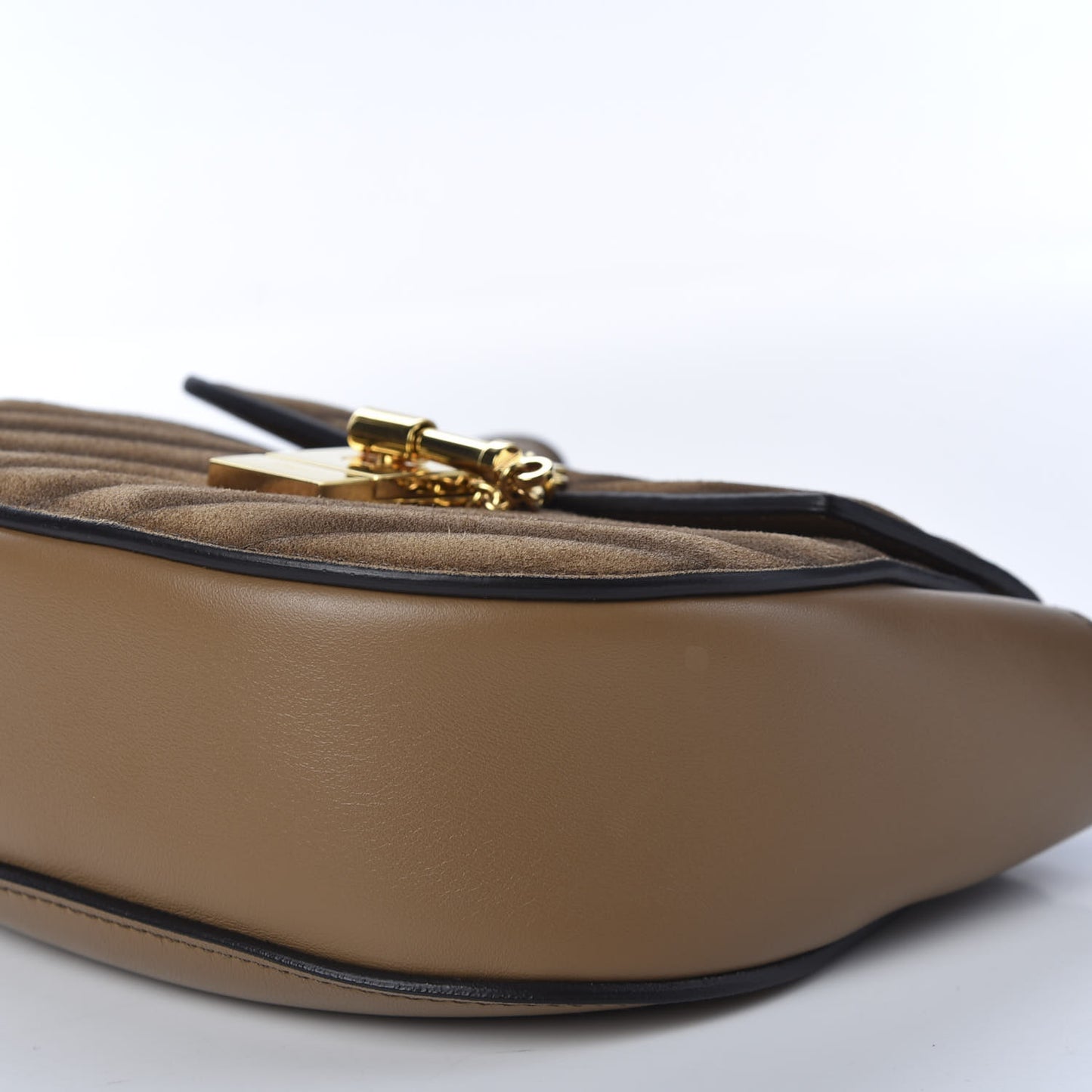 Suede Calfskin Quilted Drew Bijou Shoulder Bag Nut